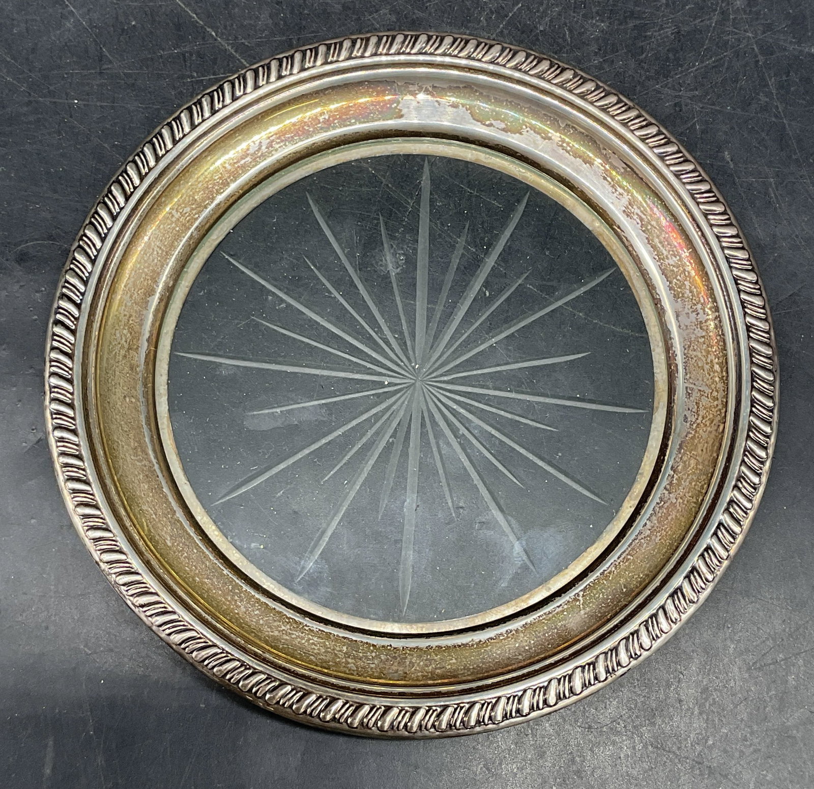 Sterling Silver Rimmed Glass Bottle Coaster (1 of 6)