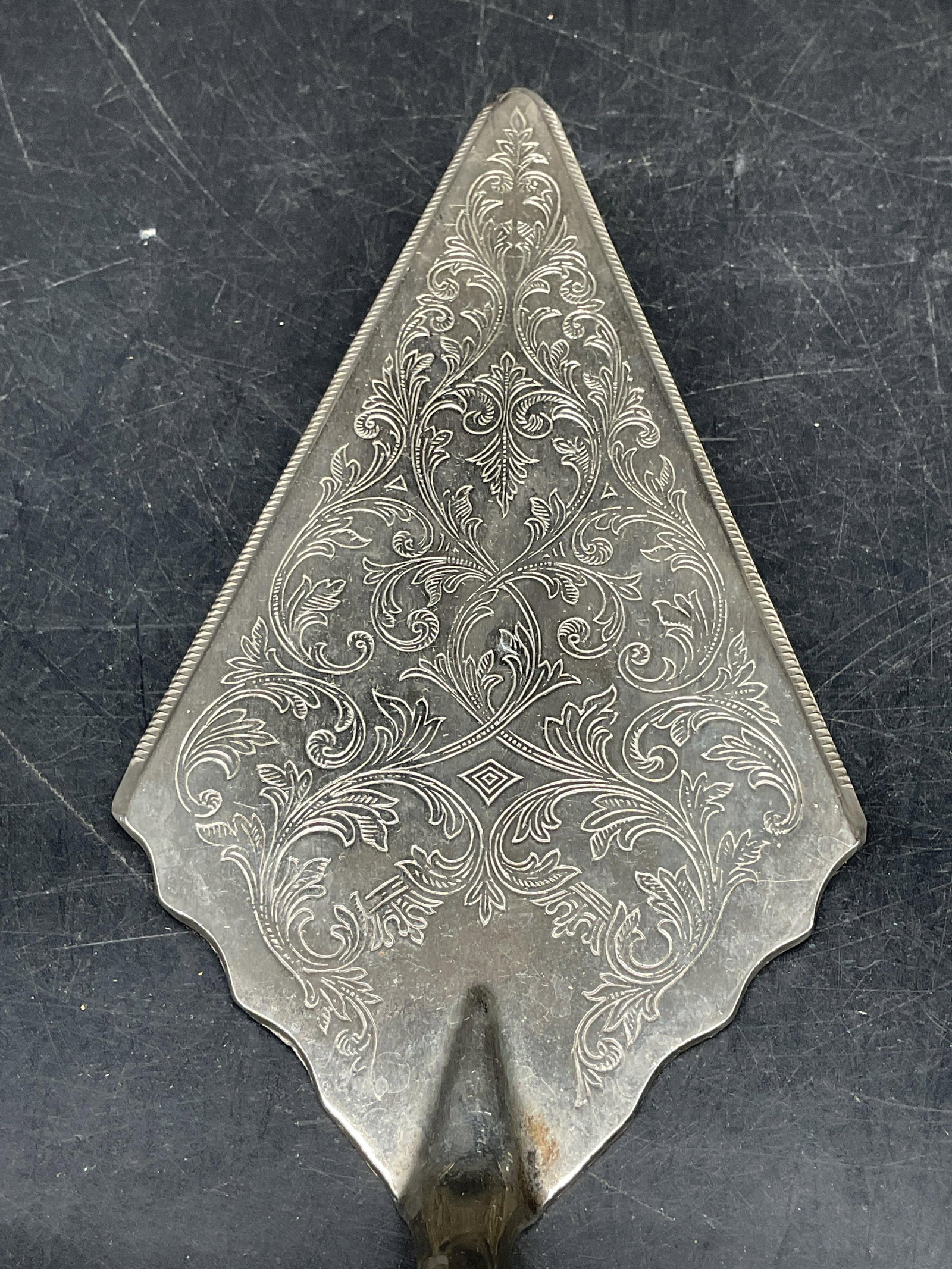 Sterling Silver Handle Chased Scroll Cake Server - 2