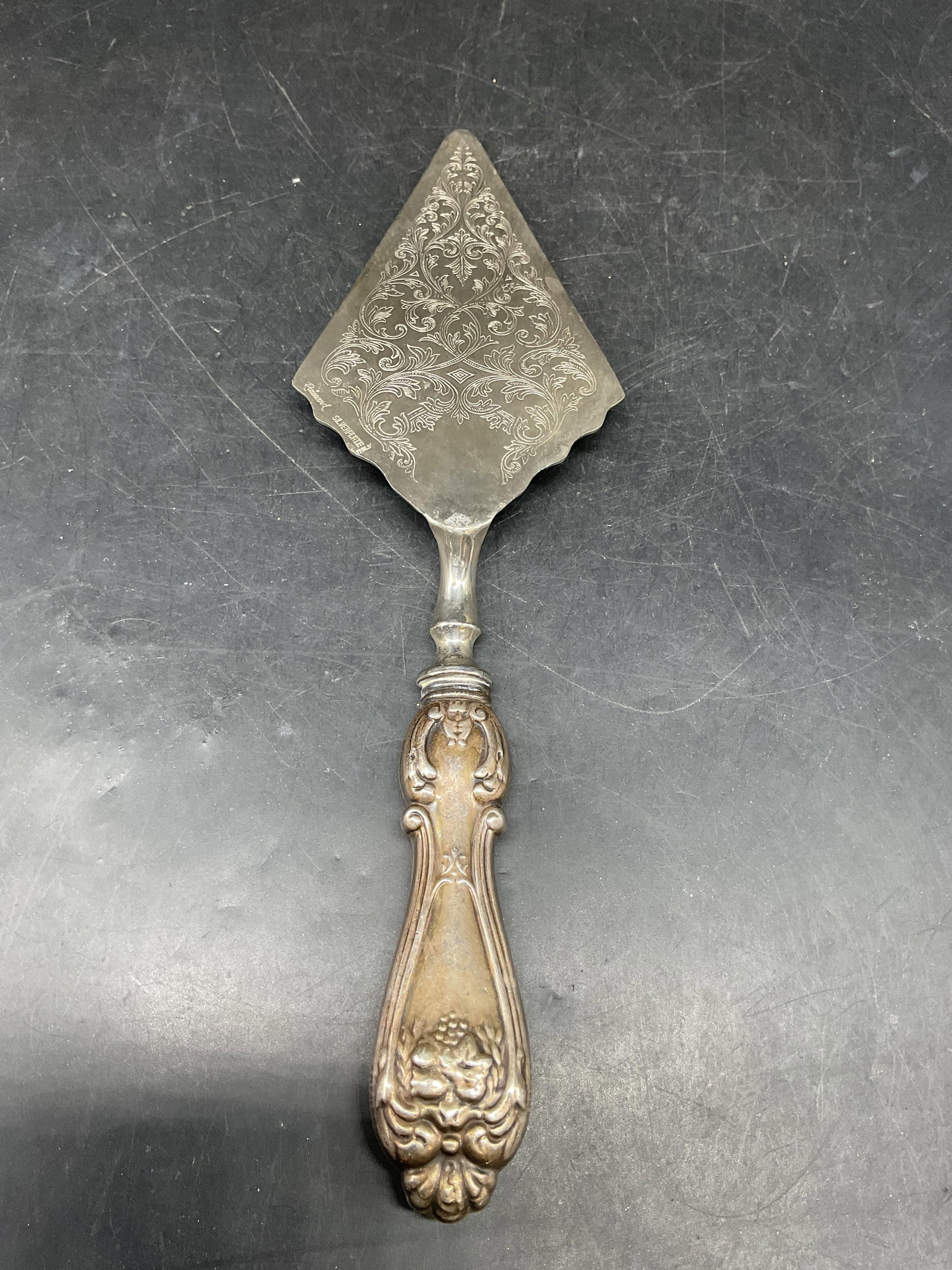 Sterling Silver Handle Chased Scroll Cake Server - 4