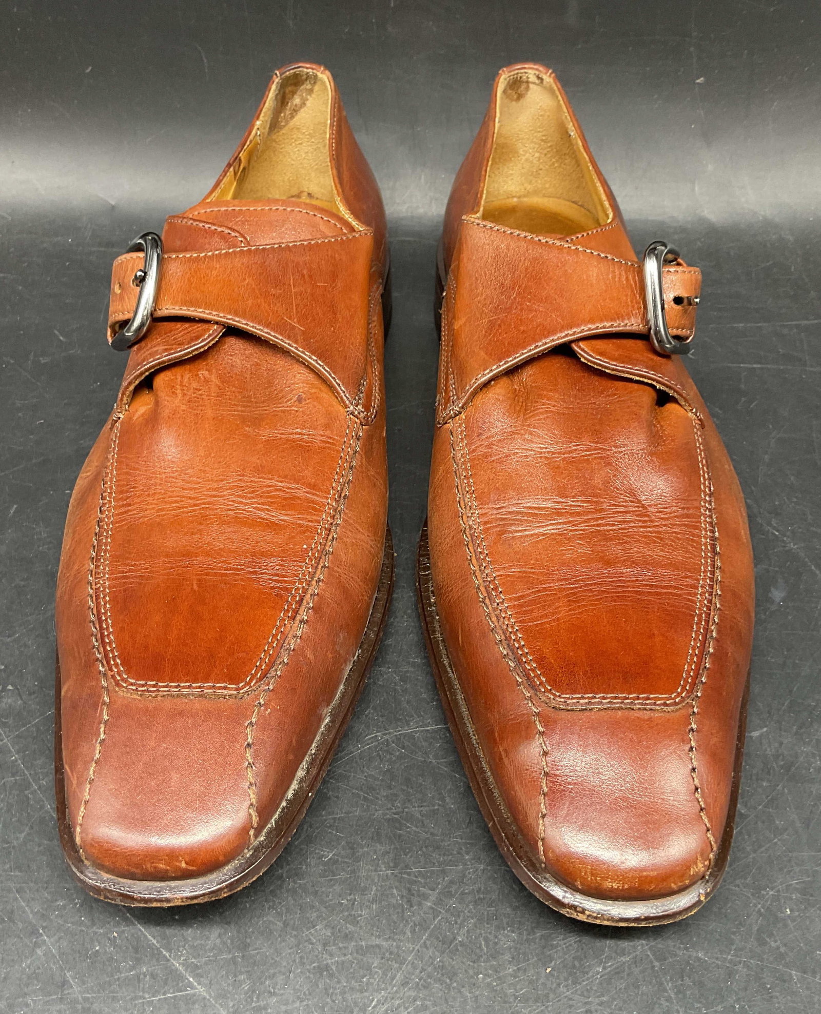 Signed Brown Leather Buckle Shoes Italy (1 of 6)