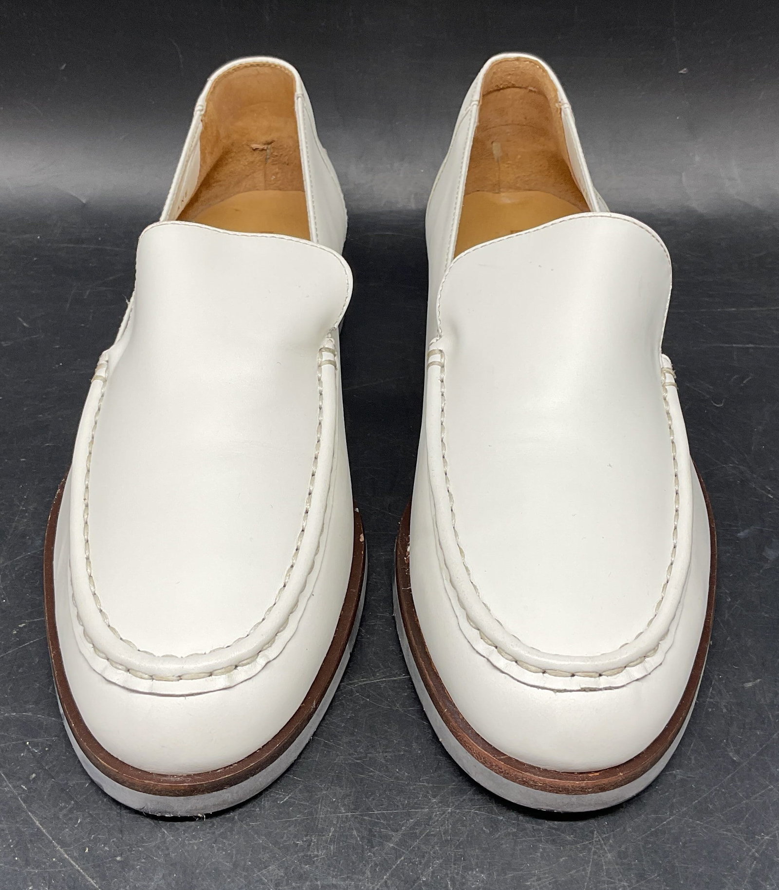 Everlane White Leather Loafers, Brazil: Everlane white leather loafers. Made in Brazil. Size 10. Some scuffing and scratching. Everlane loafers, designer loafer, white loafers, leather loafers, 10 cs