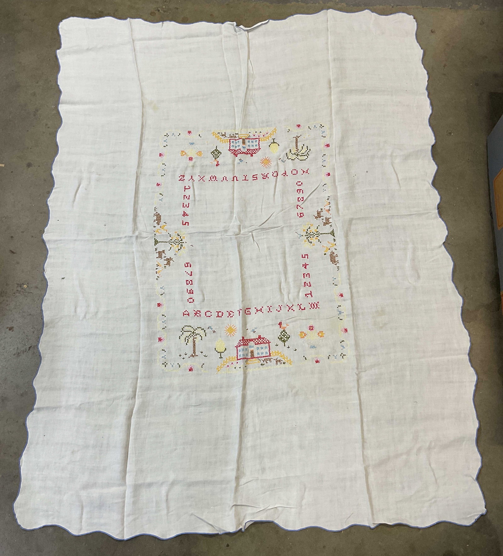 Vintage White Embroidered Linen Tablecloth (1 of 8)