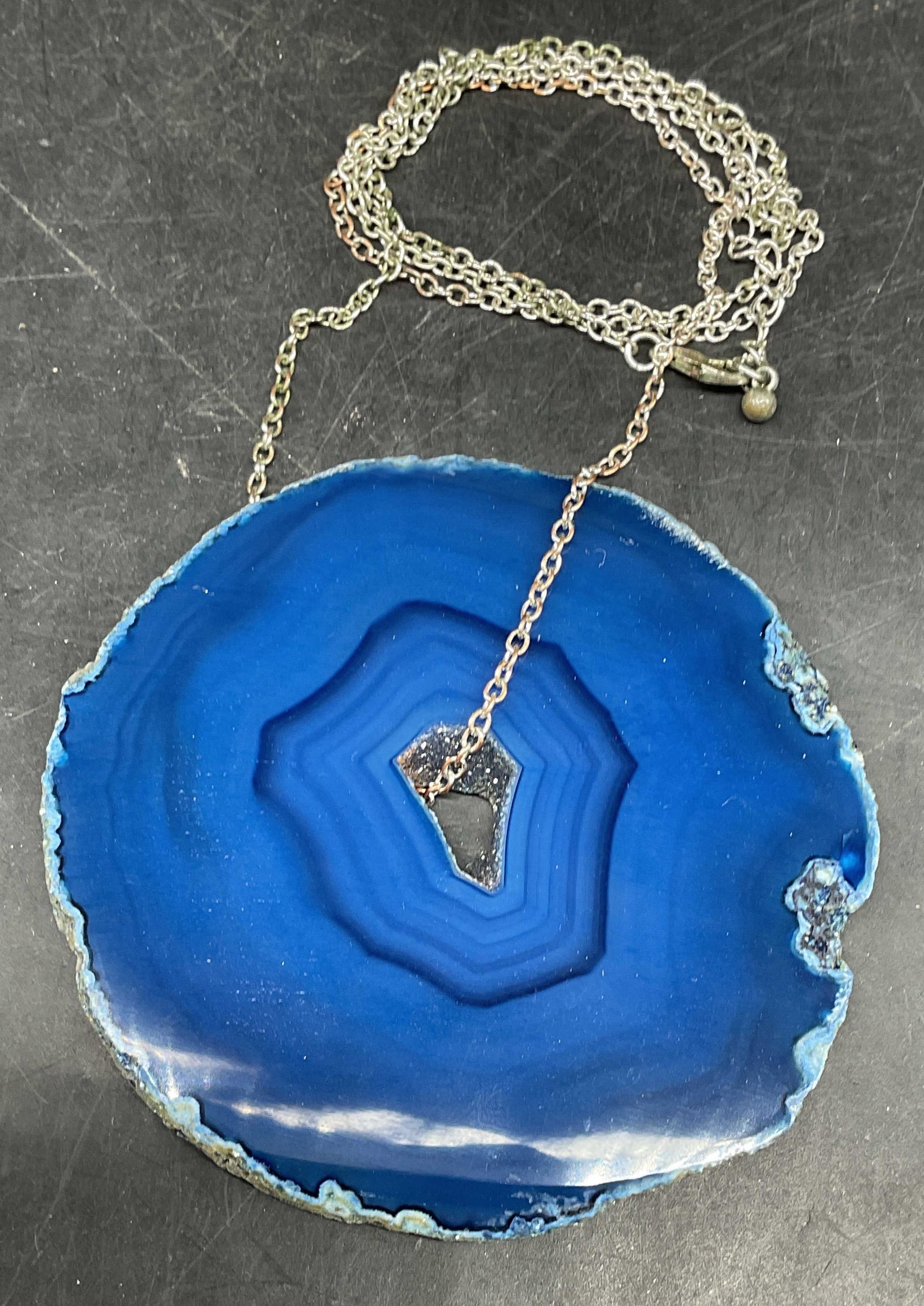 Blue Agate Geode Pendant Statement Necklace (1 of 6)