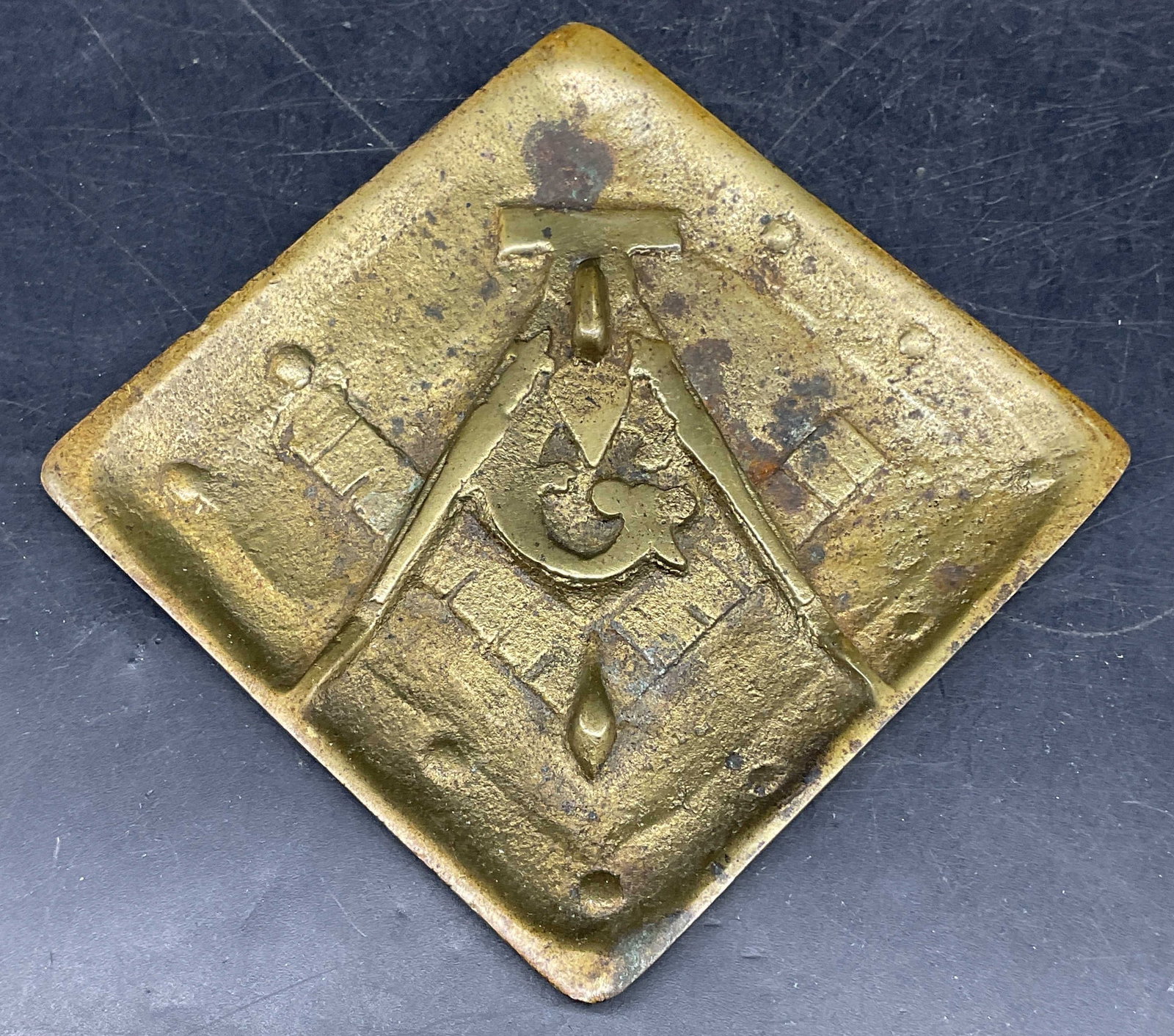 Vtg Masonic Square & Compass Brass Trinket Dish (1 of 6)