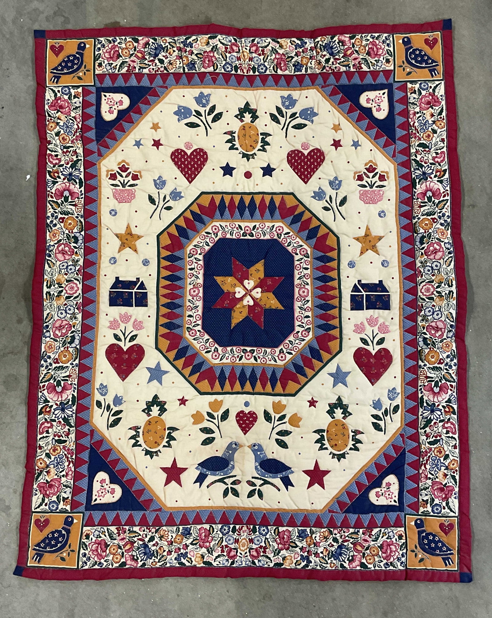 Vintage Quilted Cotton Bird Heart Star Panel (1 of 6)