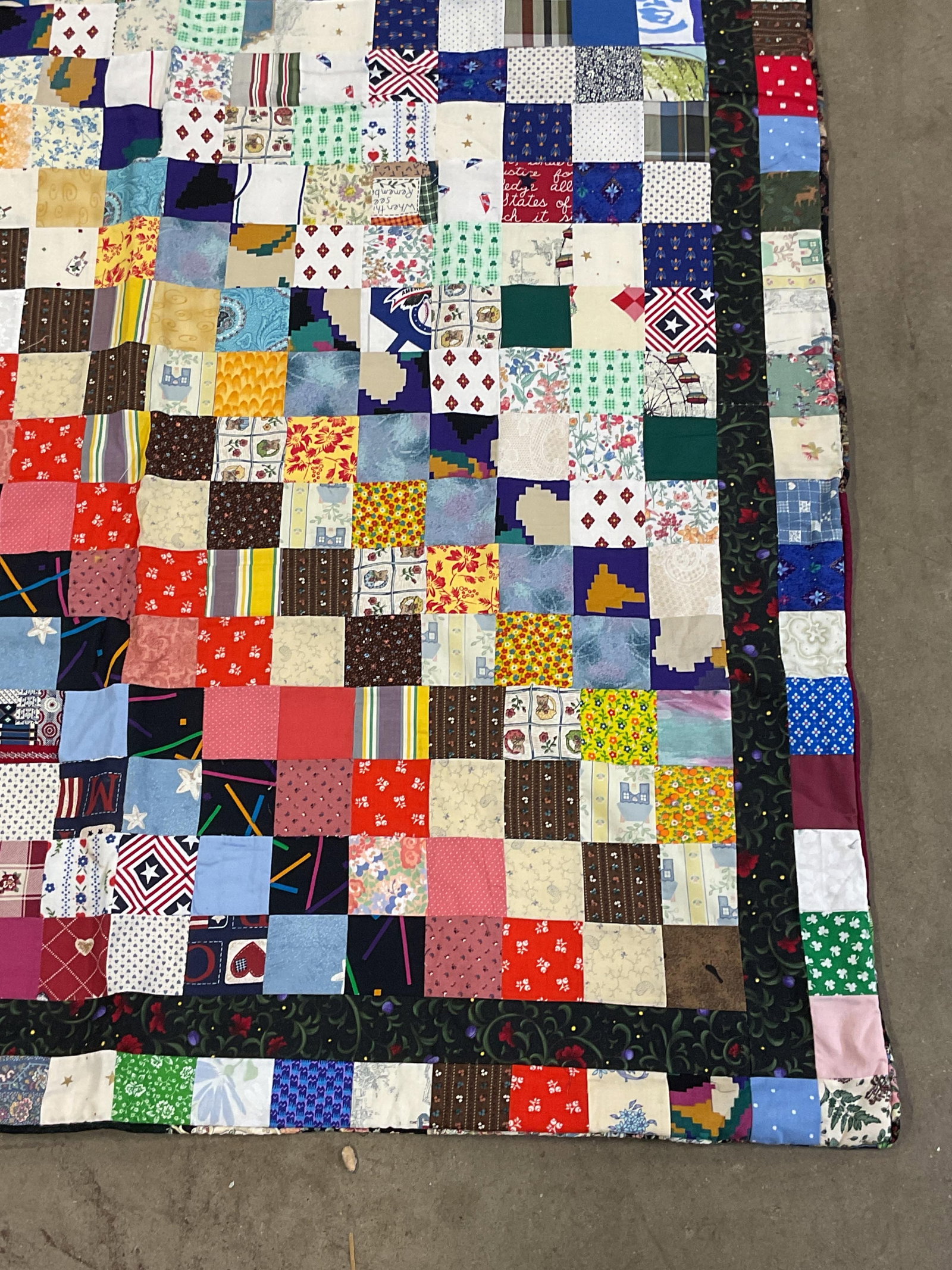 Hand Pieced Square Grid Patchwork Cotton Quilt - 2