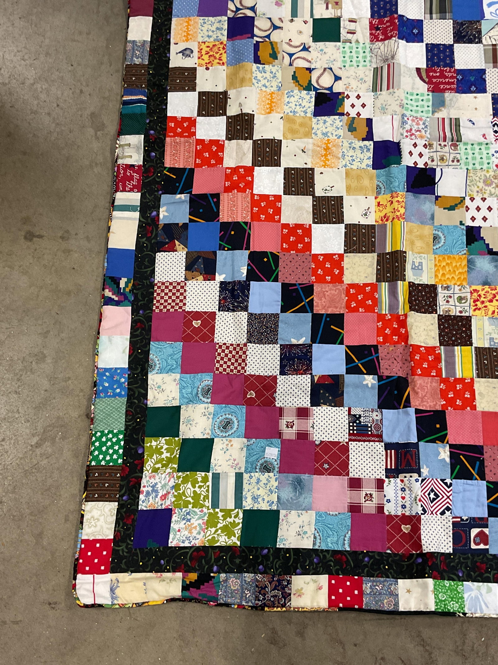 Hand Pieced Square Grid Patchwork Cotton Quilt - 3