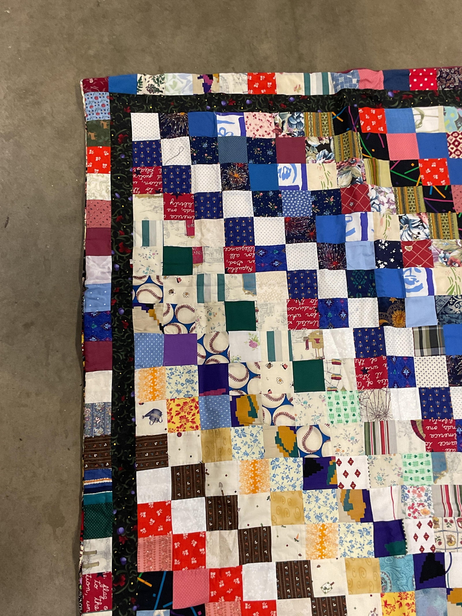 Hand Pieced Square Grid Patchwork Cotton Quilt - 4