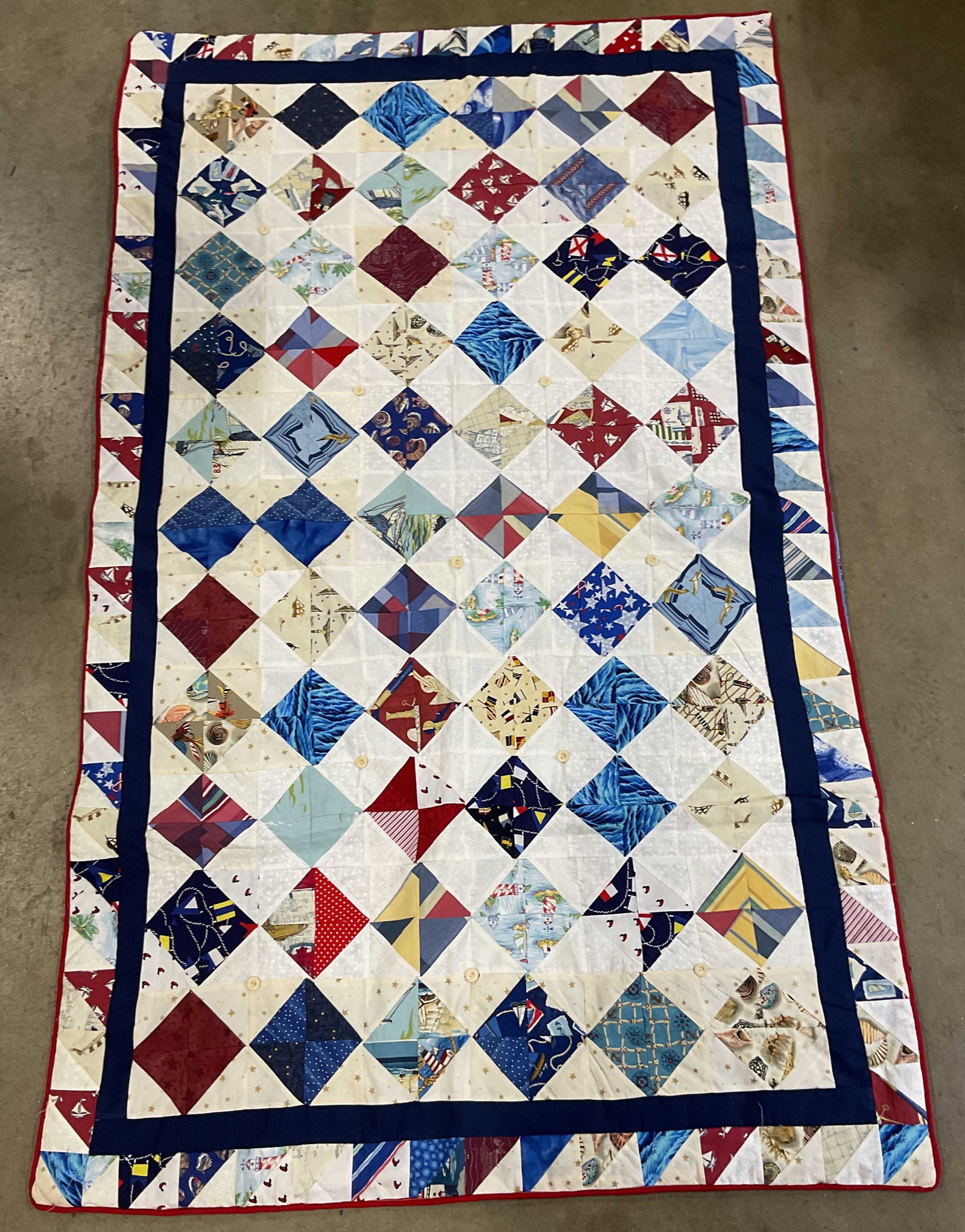 Hand Pieced Nautical Triangle Cotton Quilt (1 of 6)