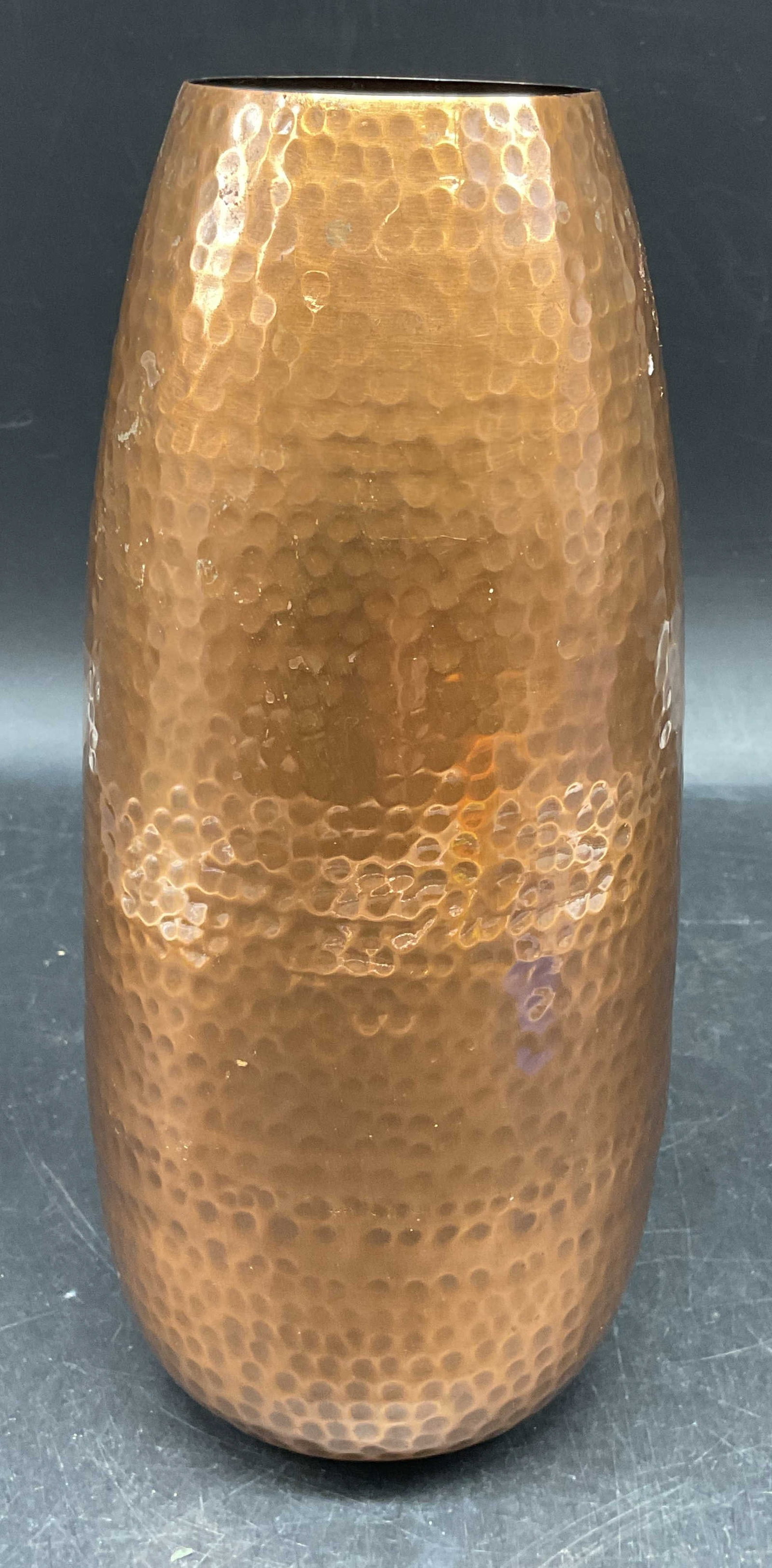 Hammered Copper Vase: Hammered copper vase. Measures approx. 3.75 x 9.25 inches. Some scratching. Copper vase, vase, home decor, table decor, 10 cs
