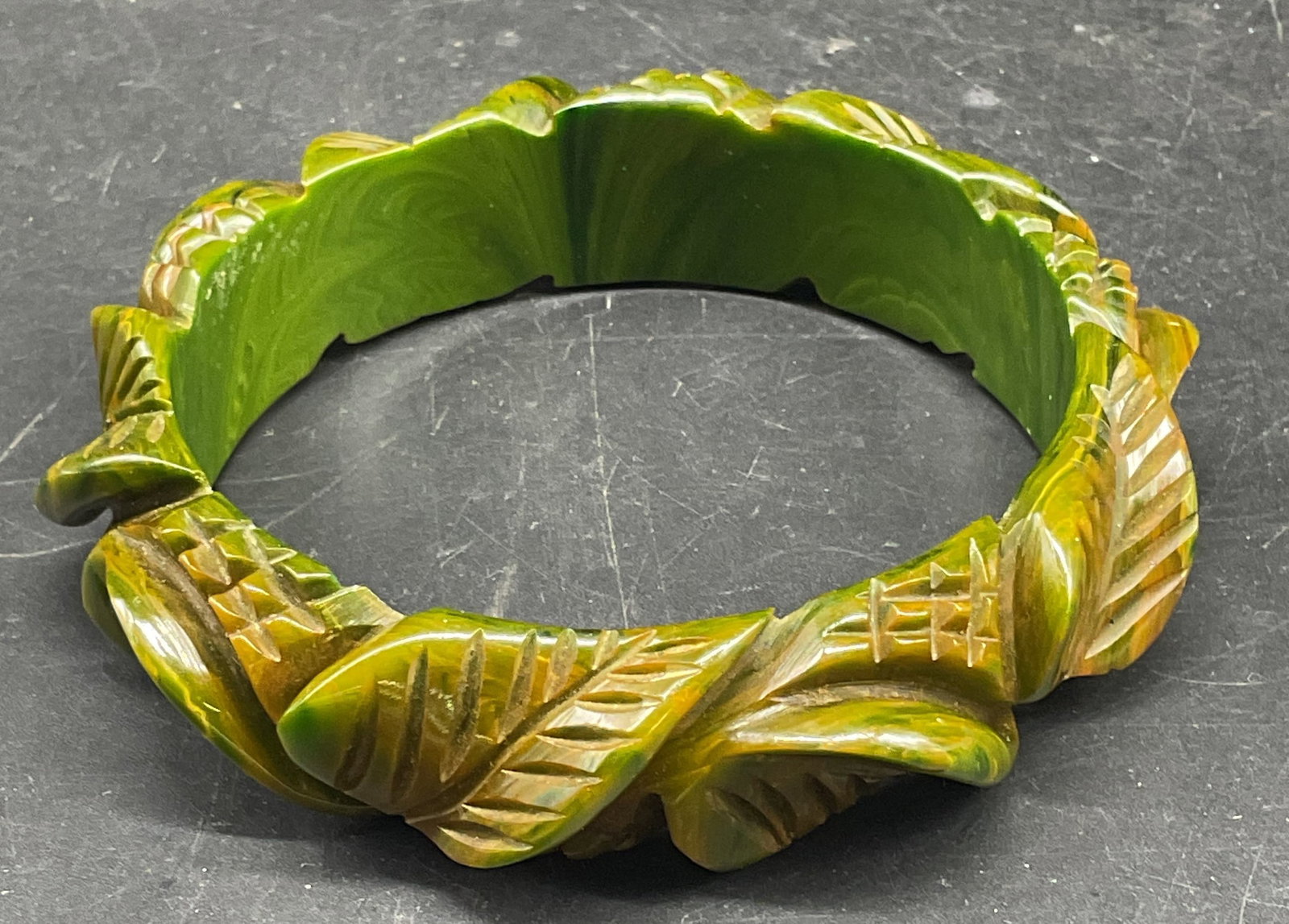 Vintage Green Lucite Leaf Bangle Bracelet (1 of 6)