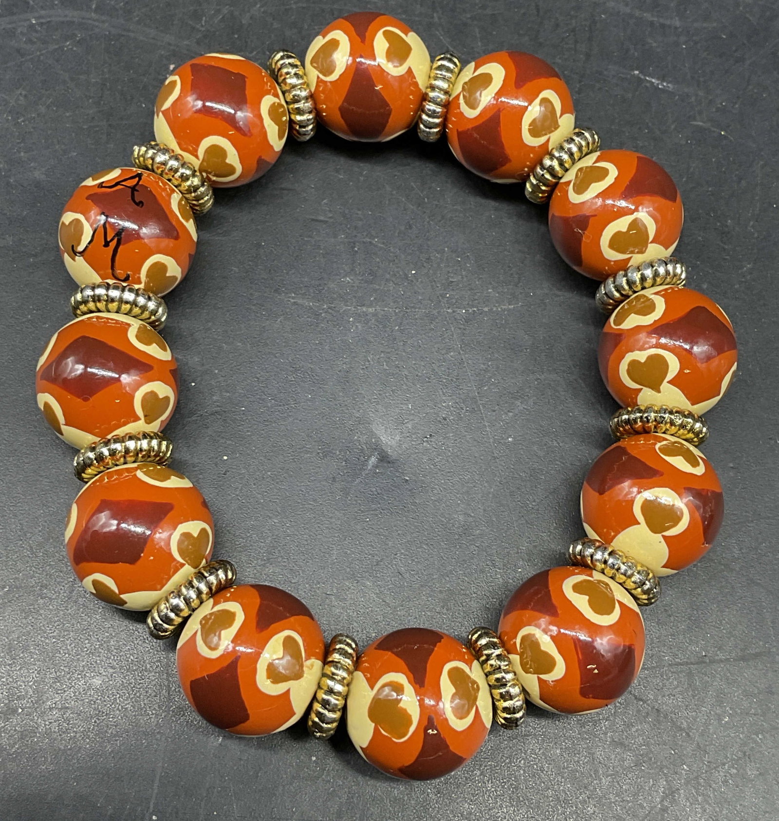 Signed AM Hand Painted Beaded Bracelet (1 of 6)