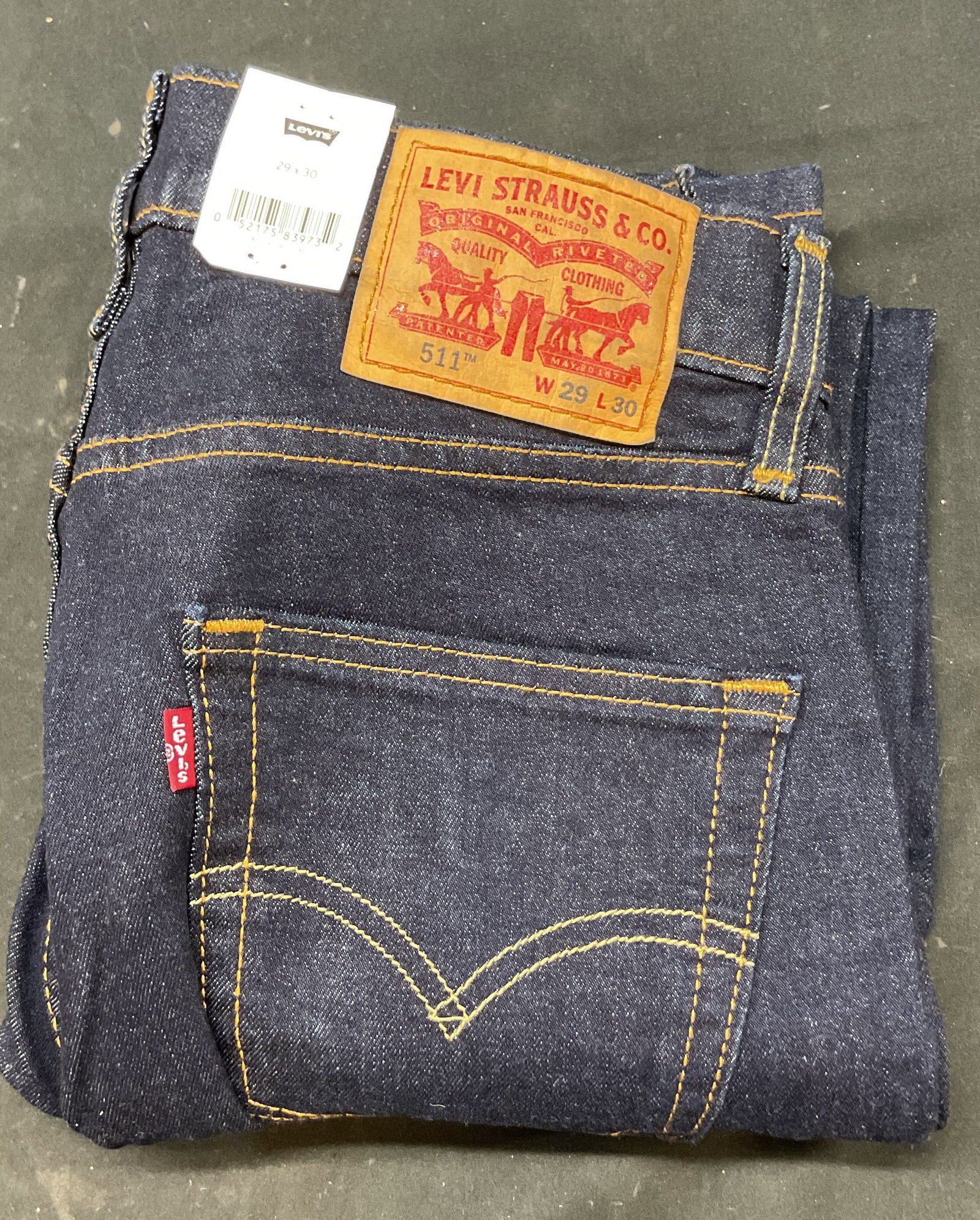 Levi & Strauss Co Dark Wash Denim Jeans NWT: New with tag. Levi & Strauss Co dark wash denim jeans. Size 29 x 30. 88% cotton. Never worn. Jeans, pants, bottoms, Levi, wearables, clothing, outerwear, fashion. 4CS