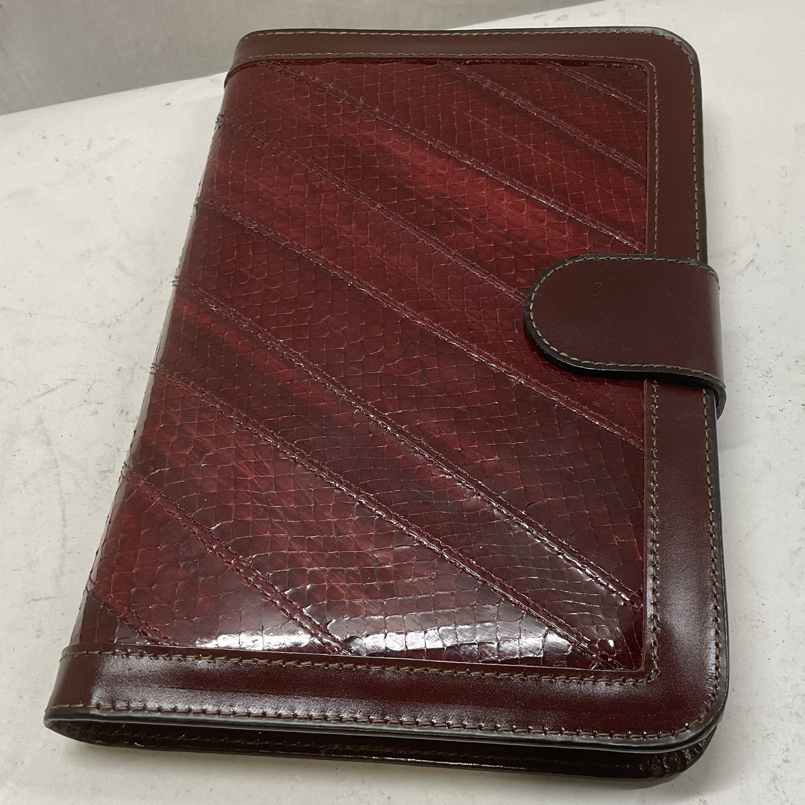 1983 Bosca Genuine Snakeskin Guilford Line Planner: 1983 Bosca Genuine Snakeskin Covered Planner. Guilford Line by Keith Clark. Planner is Unused. Measures app 9in H x 6.25in L. 1980s, Bosca, Genuine Snakeskin, Leather, Planners, Notebooks, Office Deco