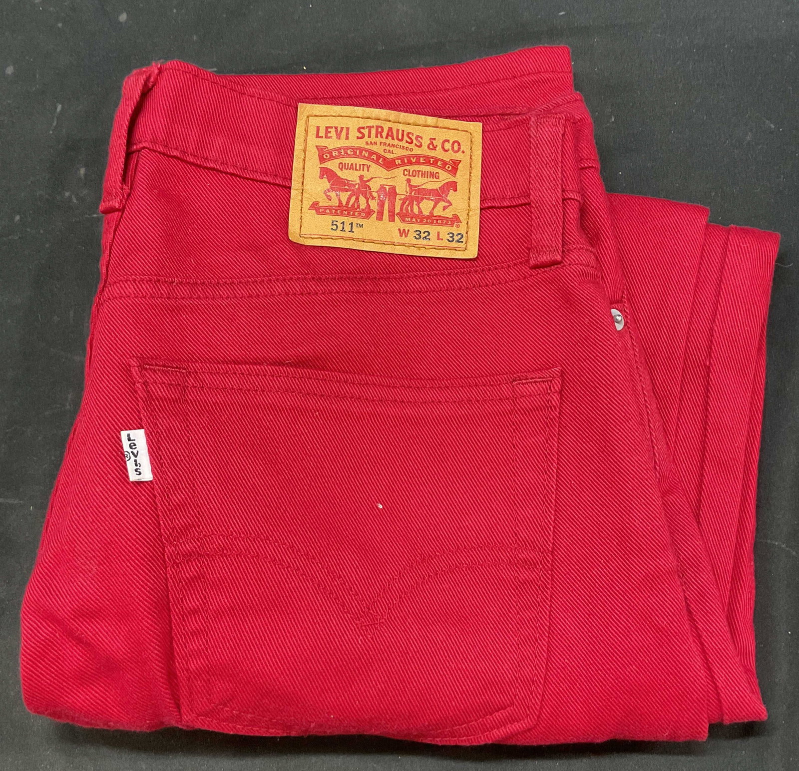 Levi & Strauss Co Red Denim Jeans: Levi & Strauss Co red denim jeans. Size 32 x 32. 68%cotton. Never worn. Jeans, pants, bottoms, Levi, wearables, clothing, outerwear, fashion. 4CS