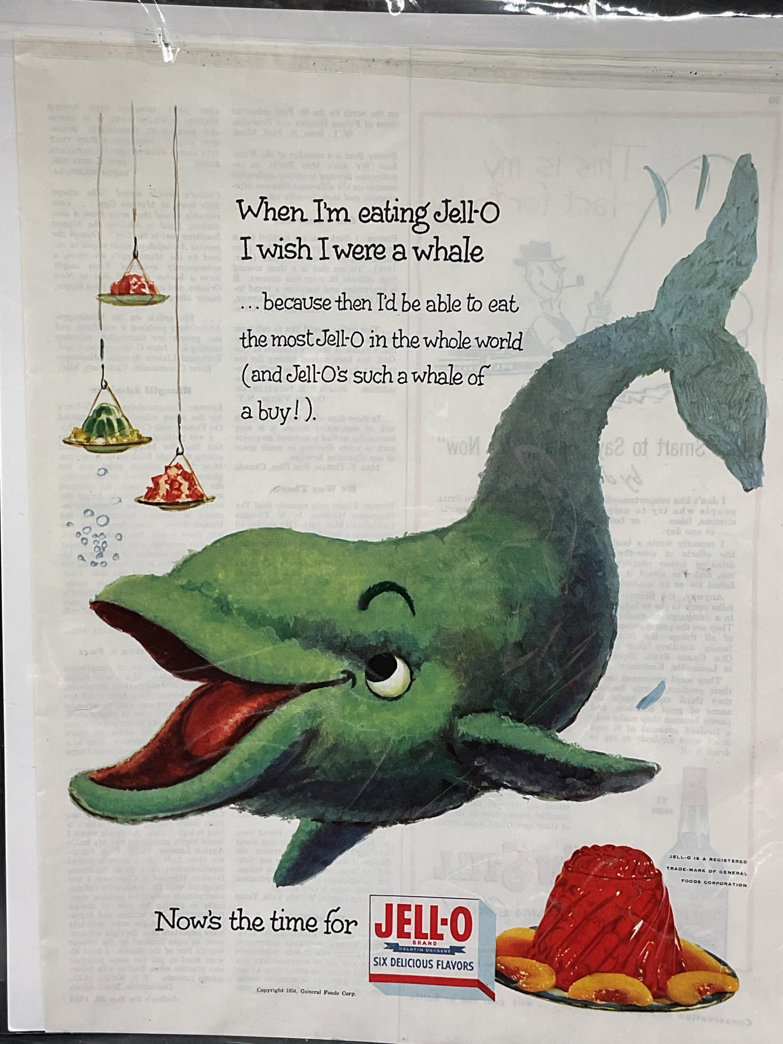 1954 Jell O Print Ad Wish I Were A Whale (1 of 7)