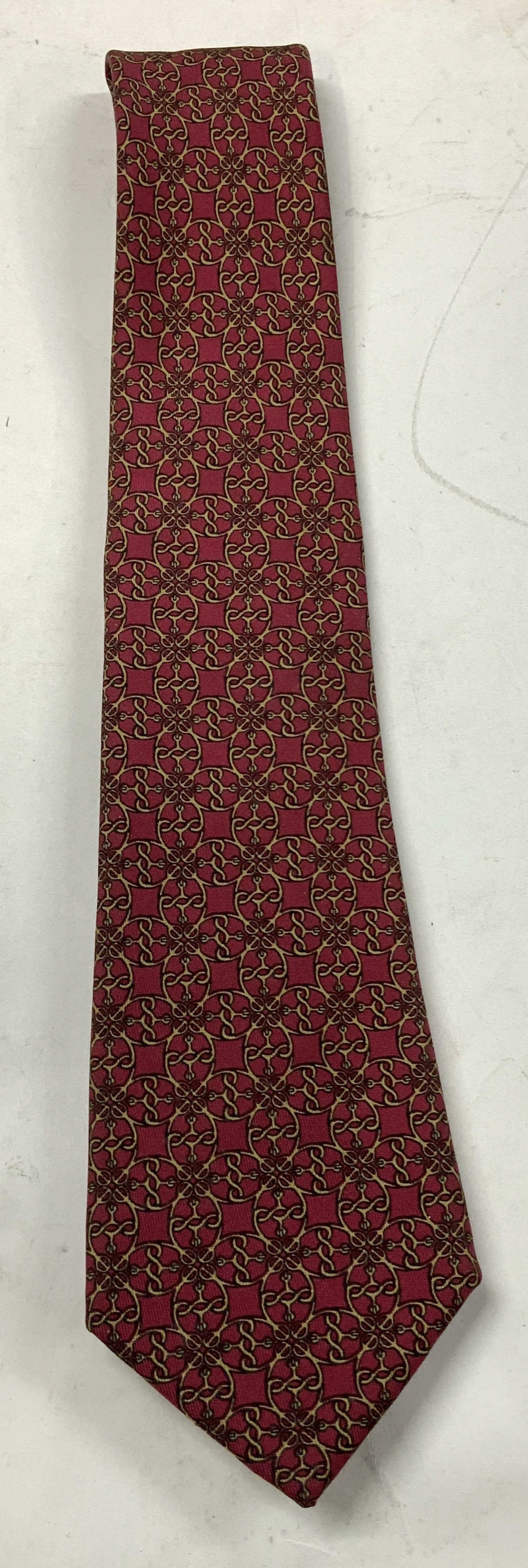 Hermes Red Gold Geometric Silk Necktie FRANCE (1 of 6)
