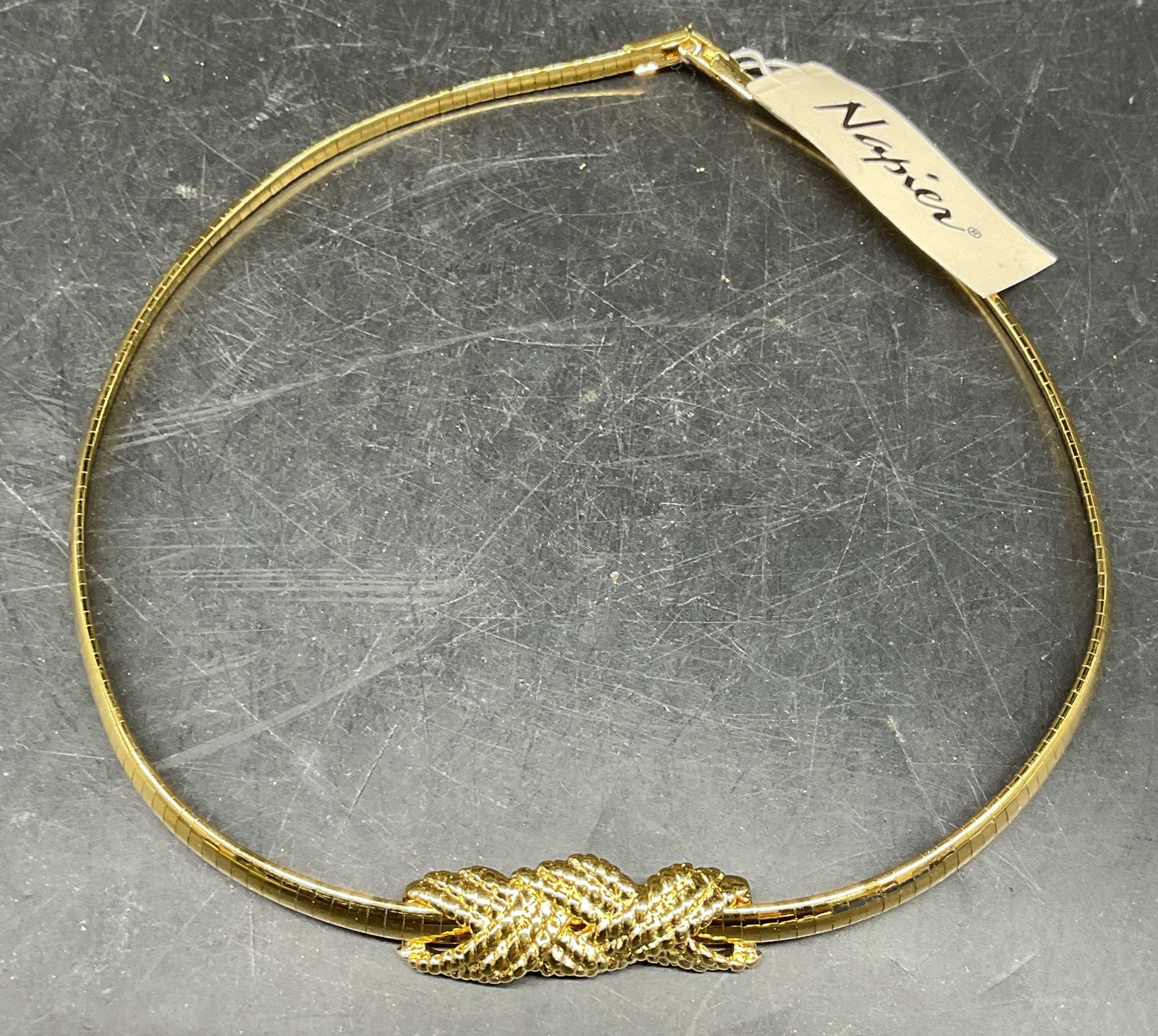 Napier Gold Tn Omega Pendant Collar Necklace NWT: Vintage Napier gold tone omega chain collar necklace with pendant. New with tag. Drop length 5 inches. Some scratching. Jewelry, estate jewelry, costume jewelry, cocktail jewelry, fashion jewelry, acc