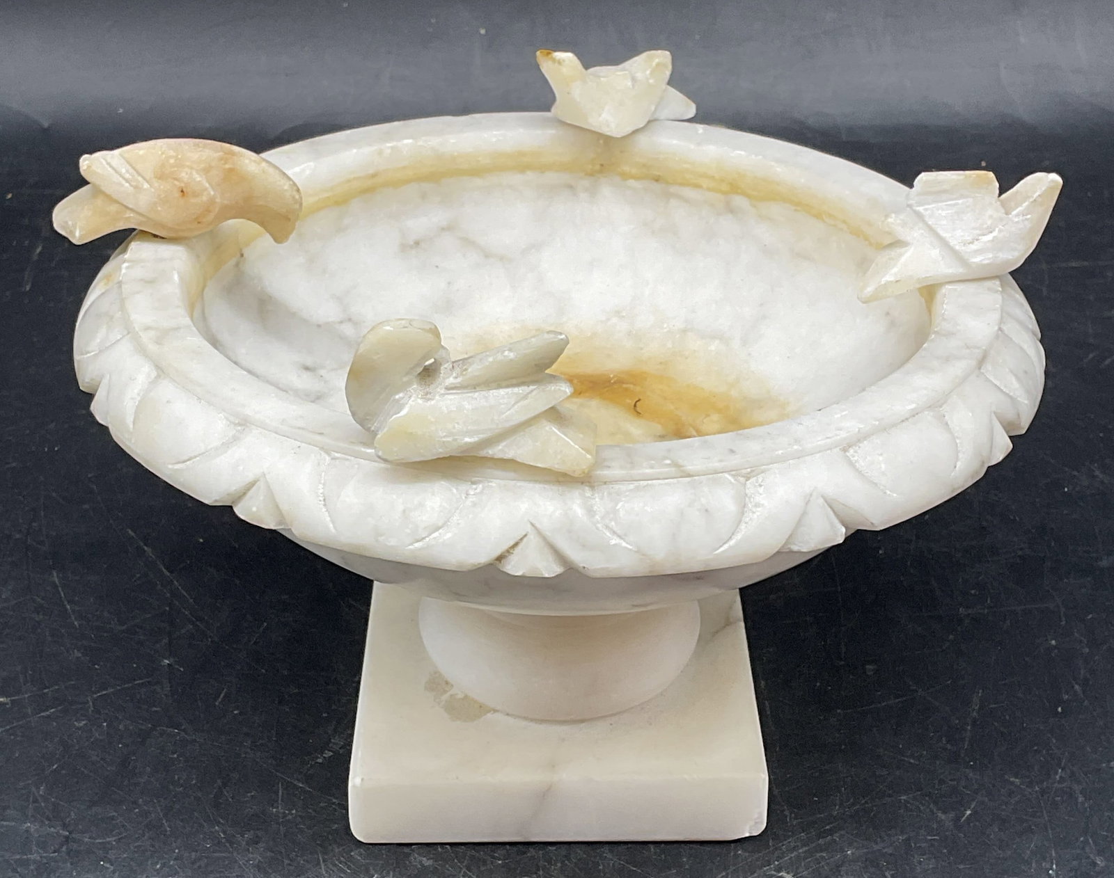 Carved Alabaster Bird Pedestal Bowl (1 of 6)