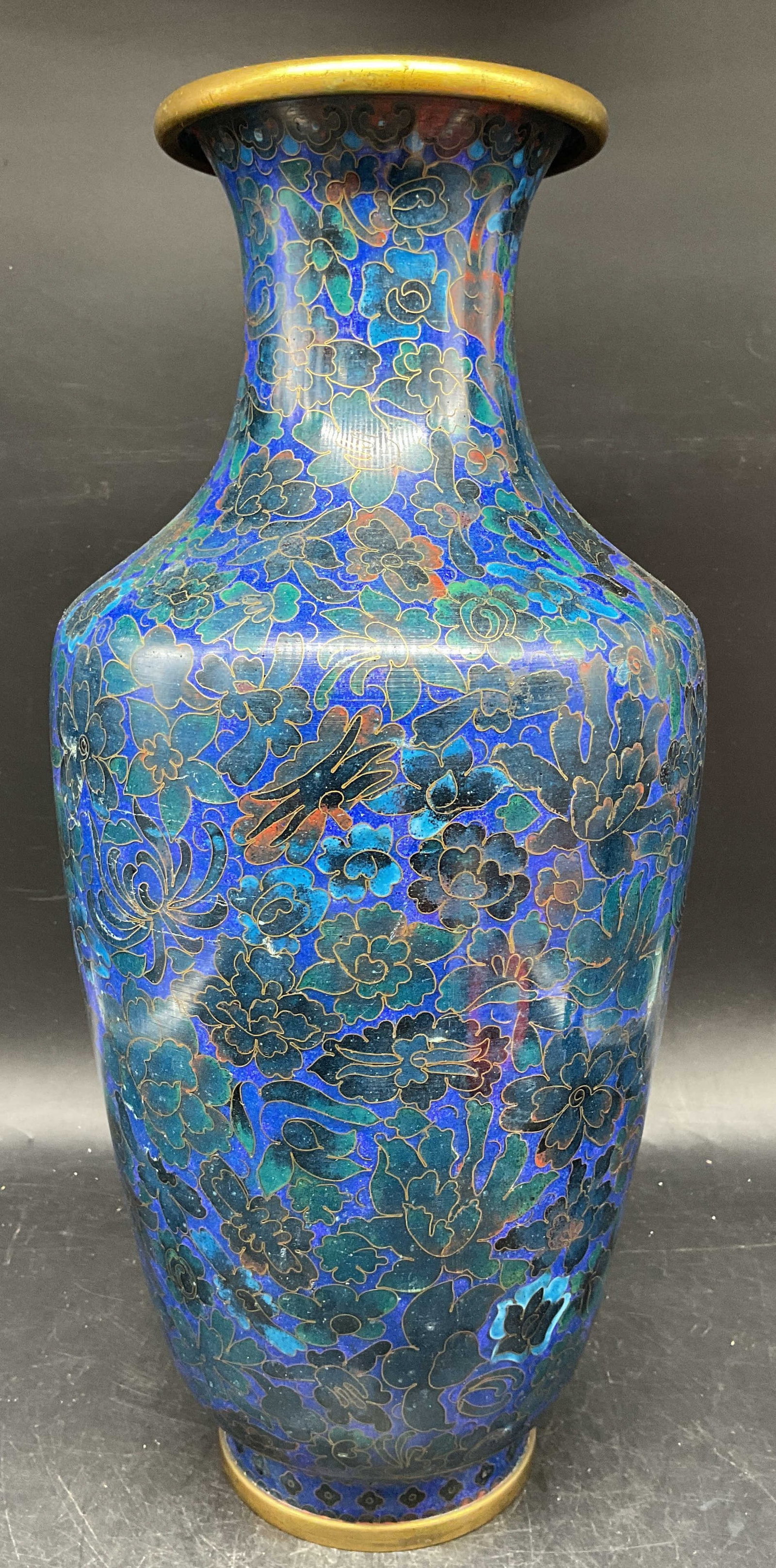Chinese Blue Cloisonne Floral Vase 15 Inches (1 of 6)