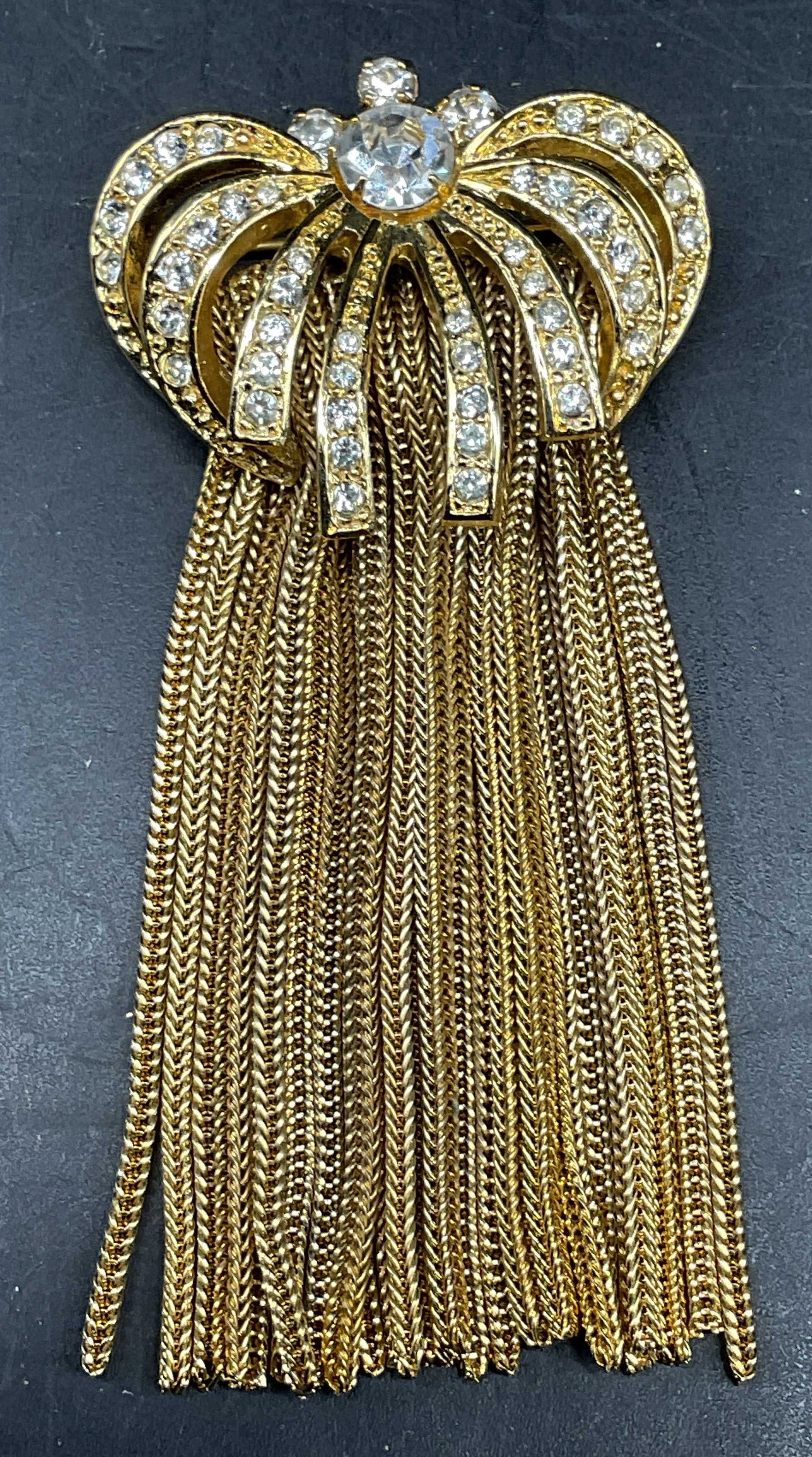 Vintage Gold Tone Tassel Rhinestone Brooch (1 of 6)