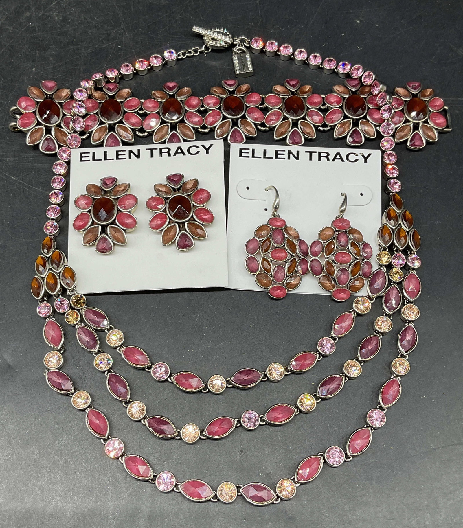 Set 4 Ellen Tracy Pink Rhinestone Jewelry (1 of 9)