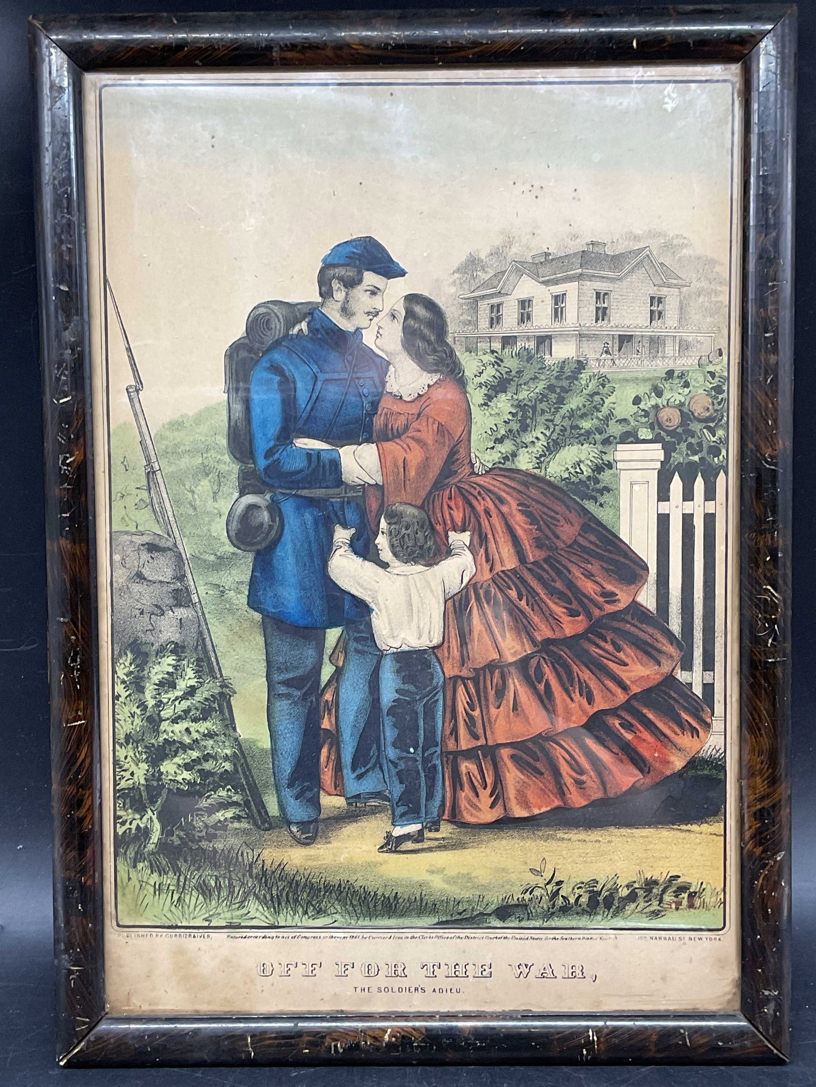 Antq Currier & Ives Off For The War Color Litho (1 of 6)