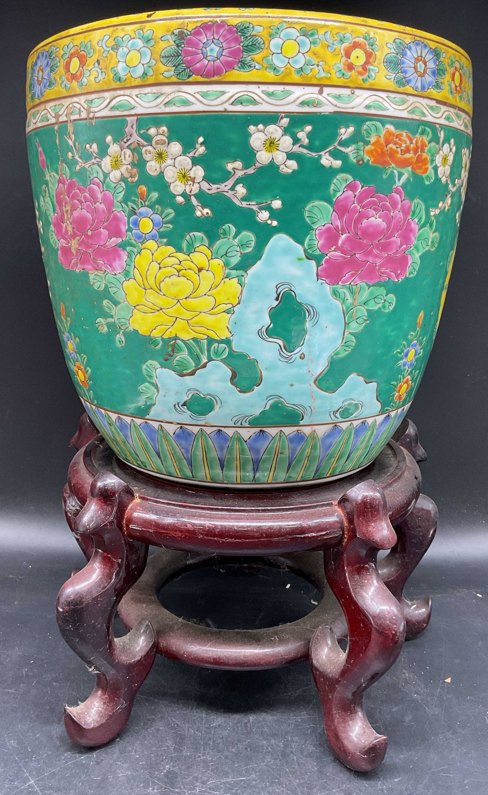 Japanese Green Enamel Floral Porcelain Planter (1 of 7)