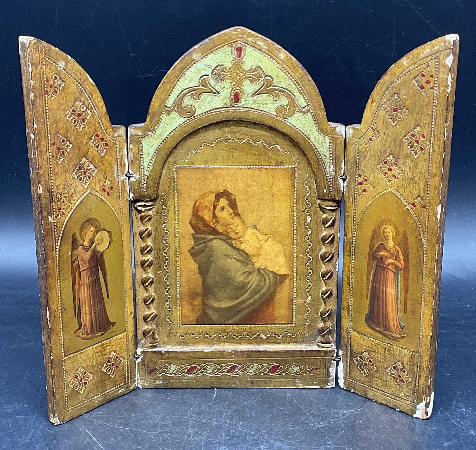 Vtg Florentine Giltwood Religious Icon Triptych (1 of 6)
