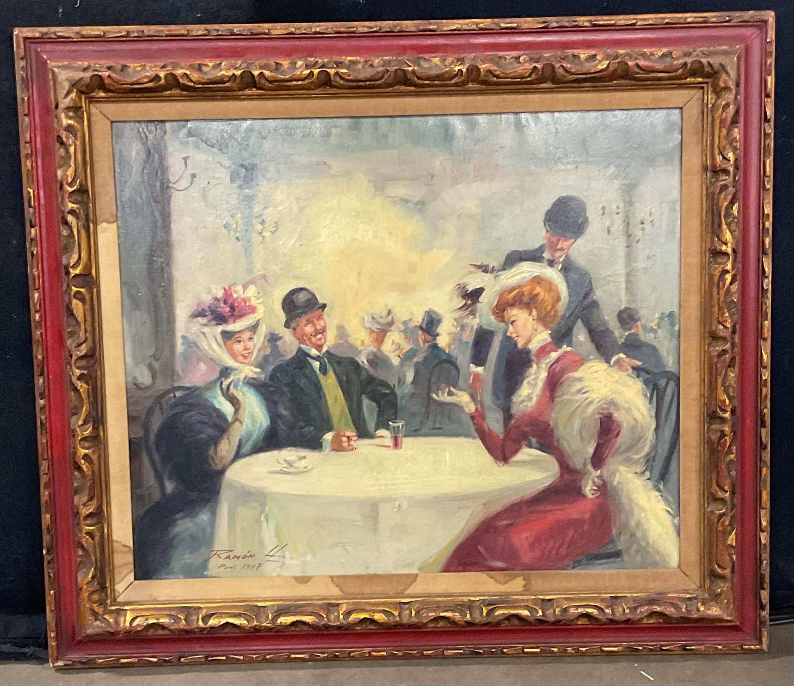 Signed Luis Ramon Cafe Scene Oil Painting (1 of 7)