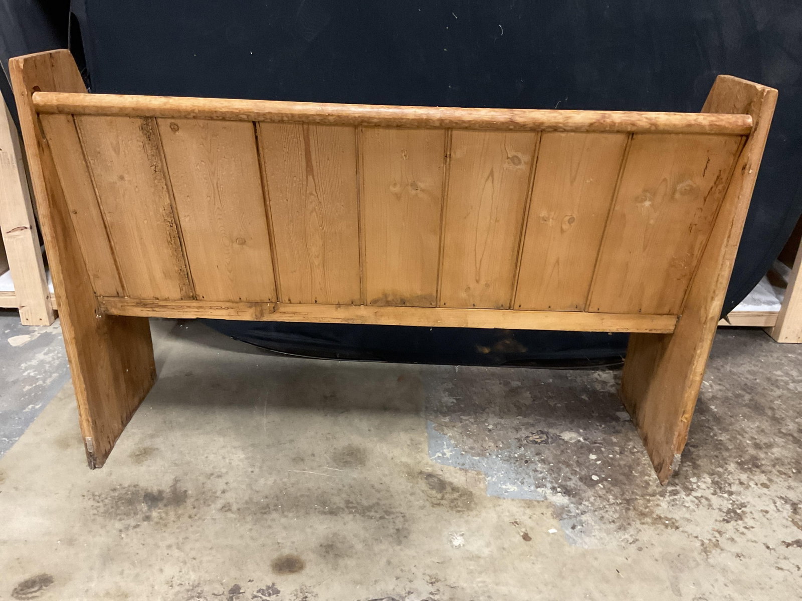 Antique Distressed Pine Settle Bench, Pew - 10