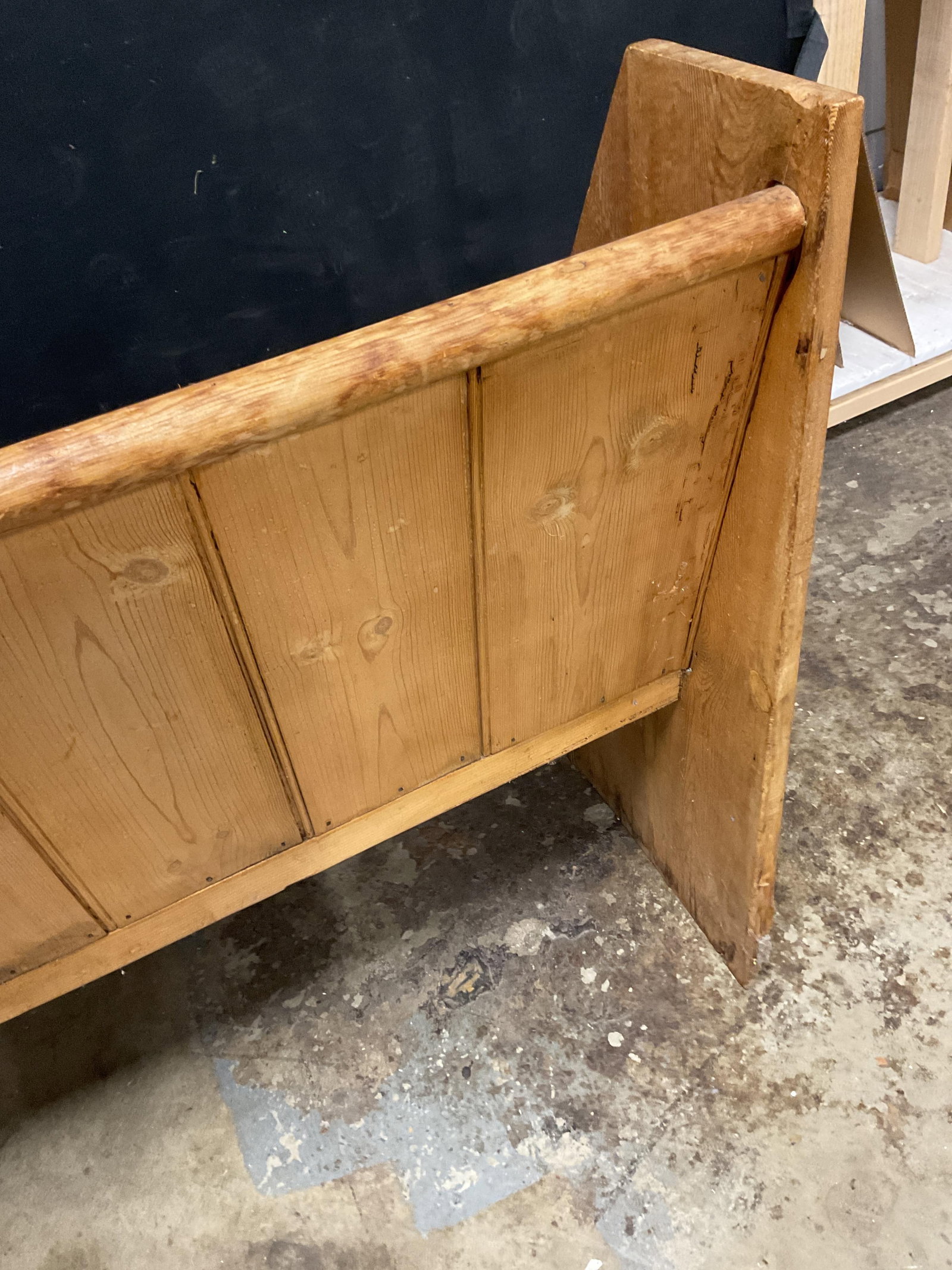 Antique Distressed Pine Settle Bench, Pew - 11