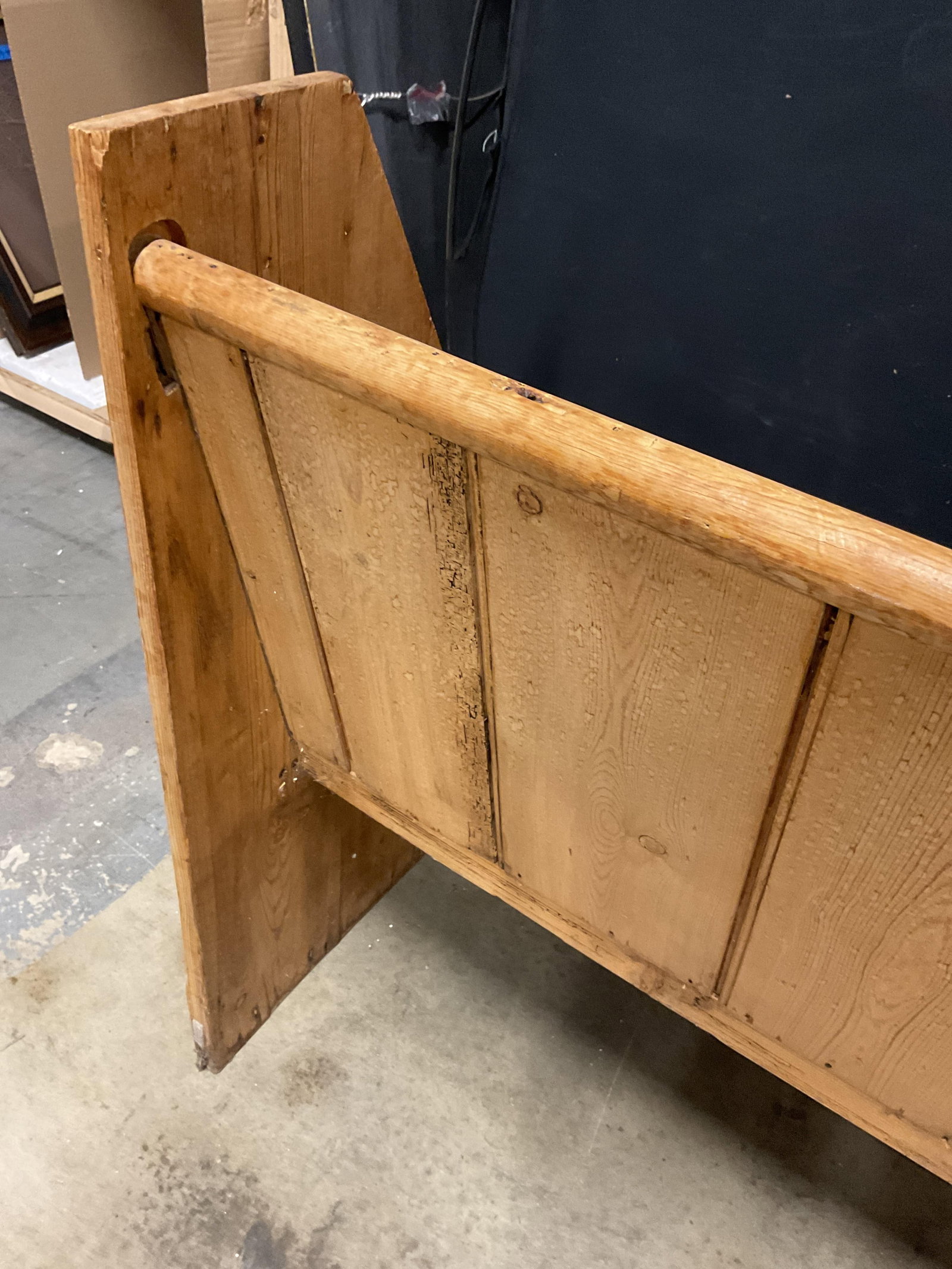 Antique Distressed Pine Settle Bench, Pew - 12