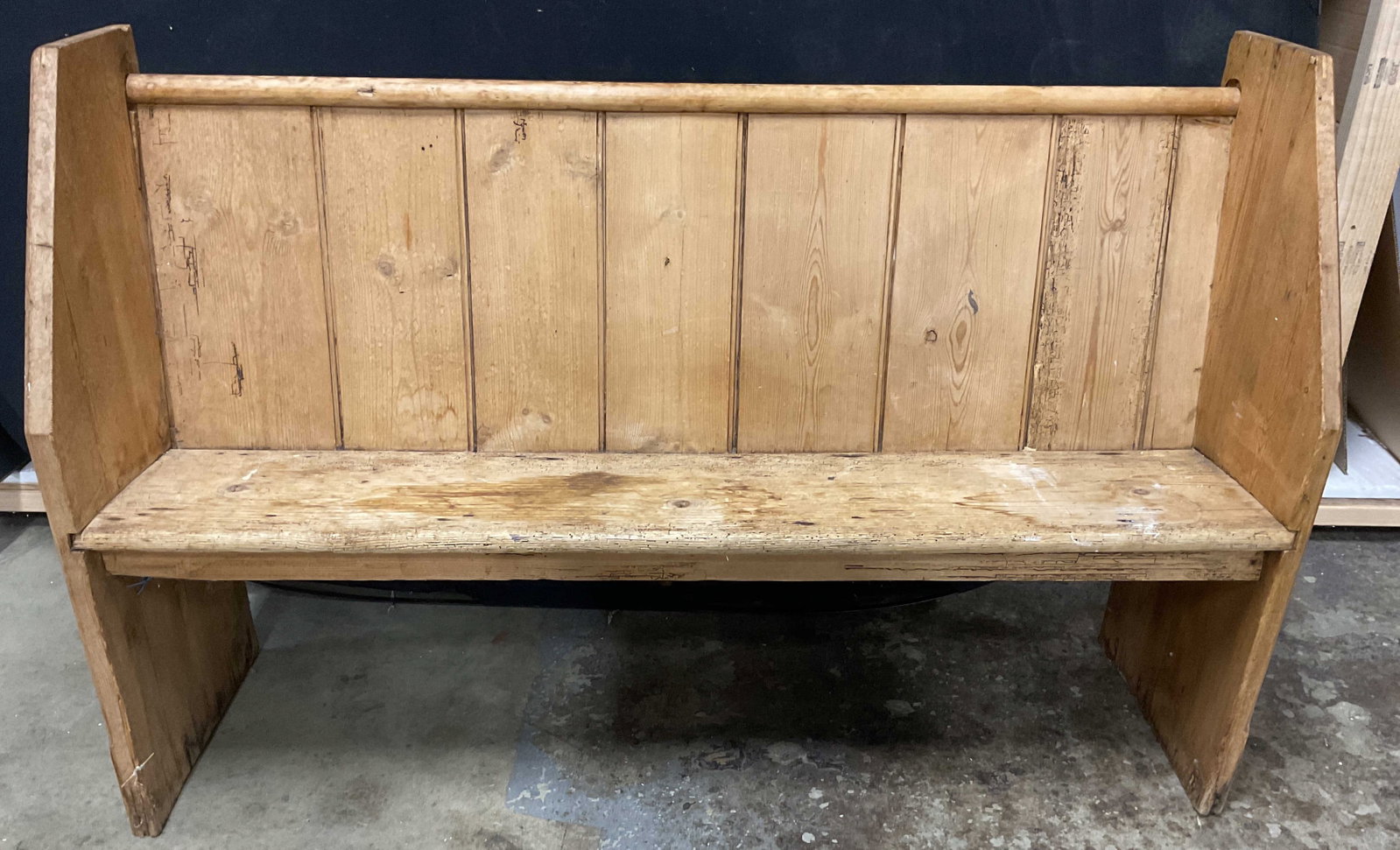 Antique Distressed Pine Settle Bench, Pew (1 of 13)
