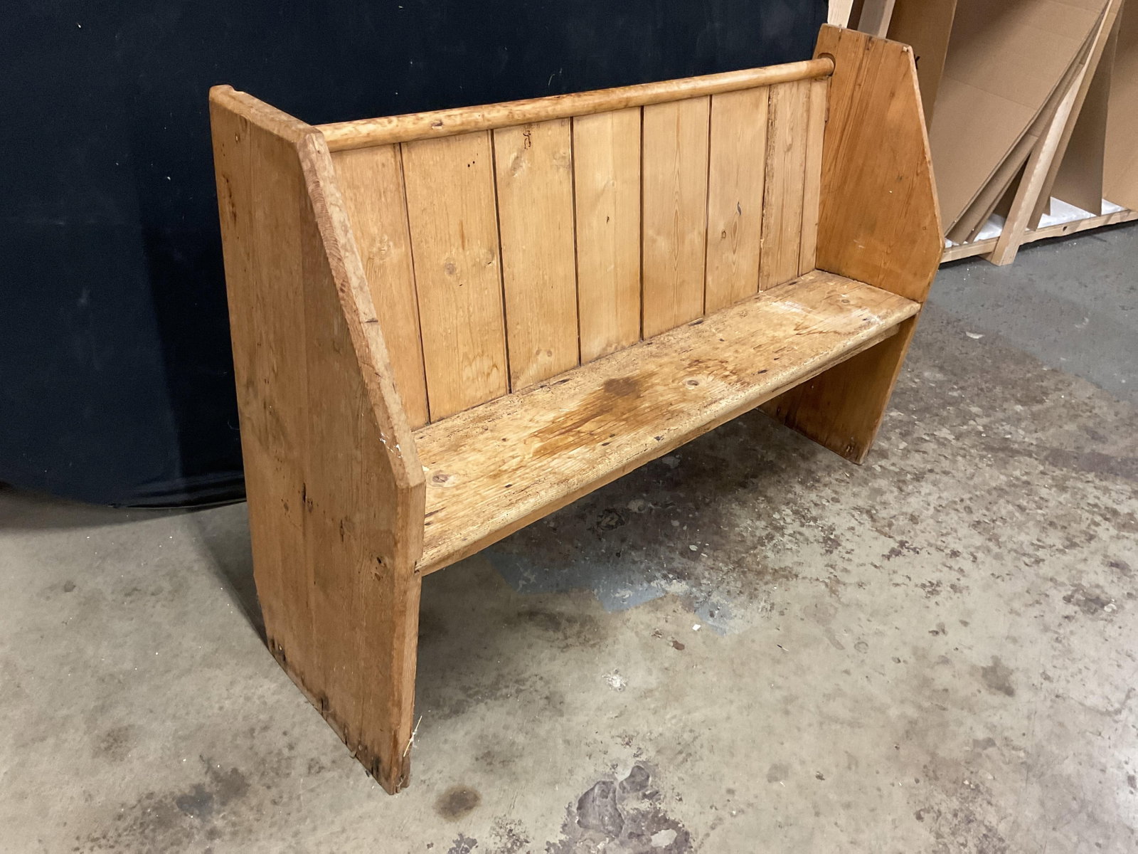 Antique Distressed Pine Settle Bench, Pew - 2