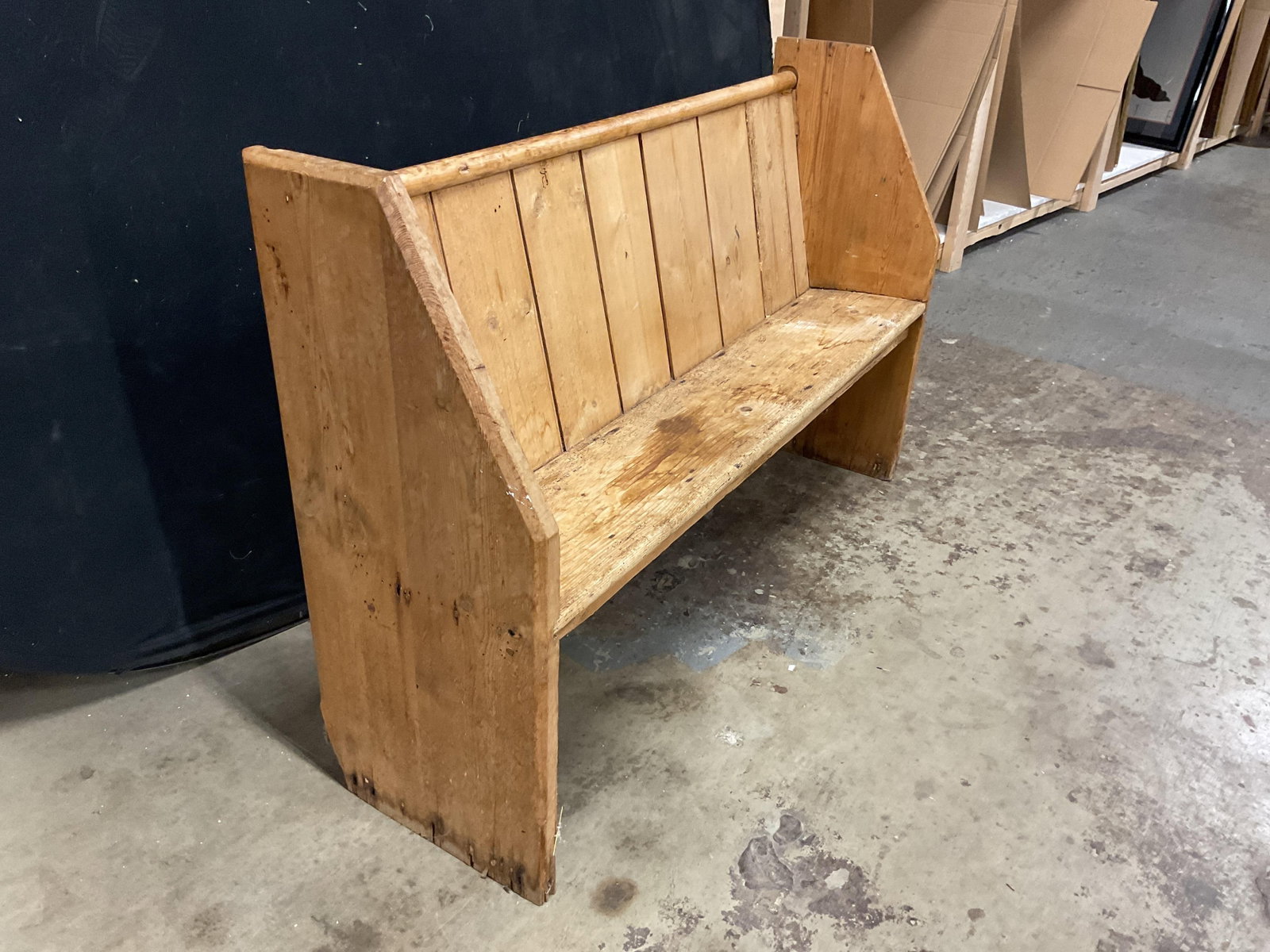 Antique Distressed Pine Settle Bench, Pew - 3