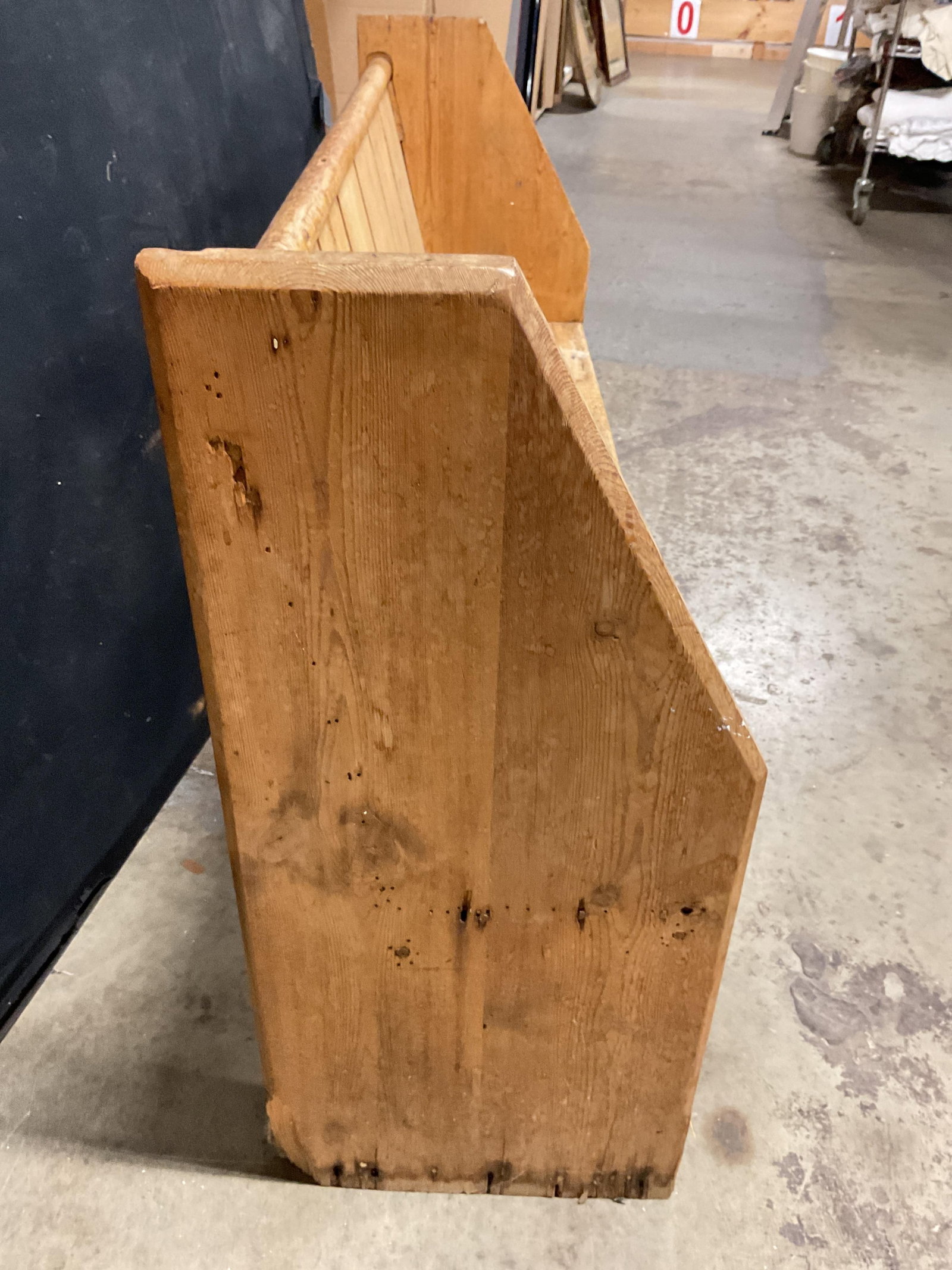 Antique Distressed Pine Settle Bench, Pew - 4