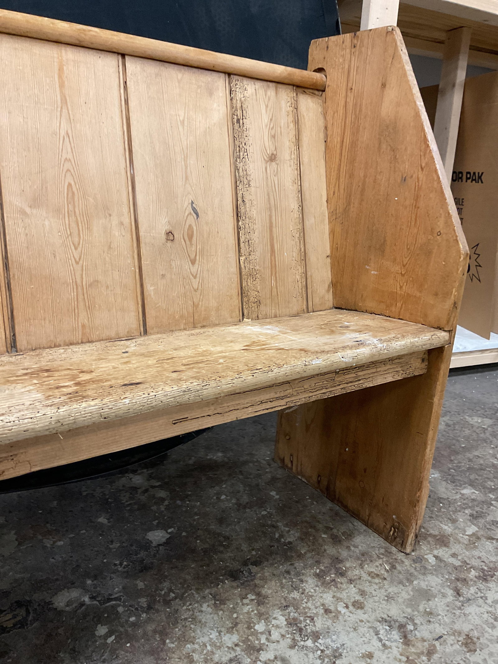 Antique Distressed Pine Settle Bench, Pew - 6