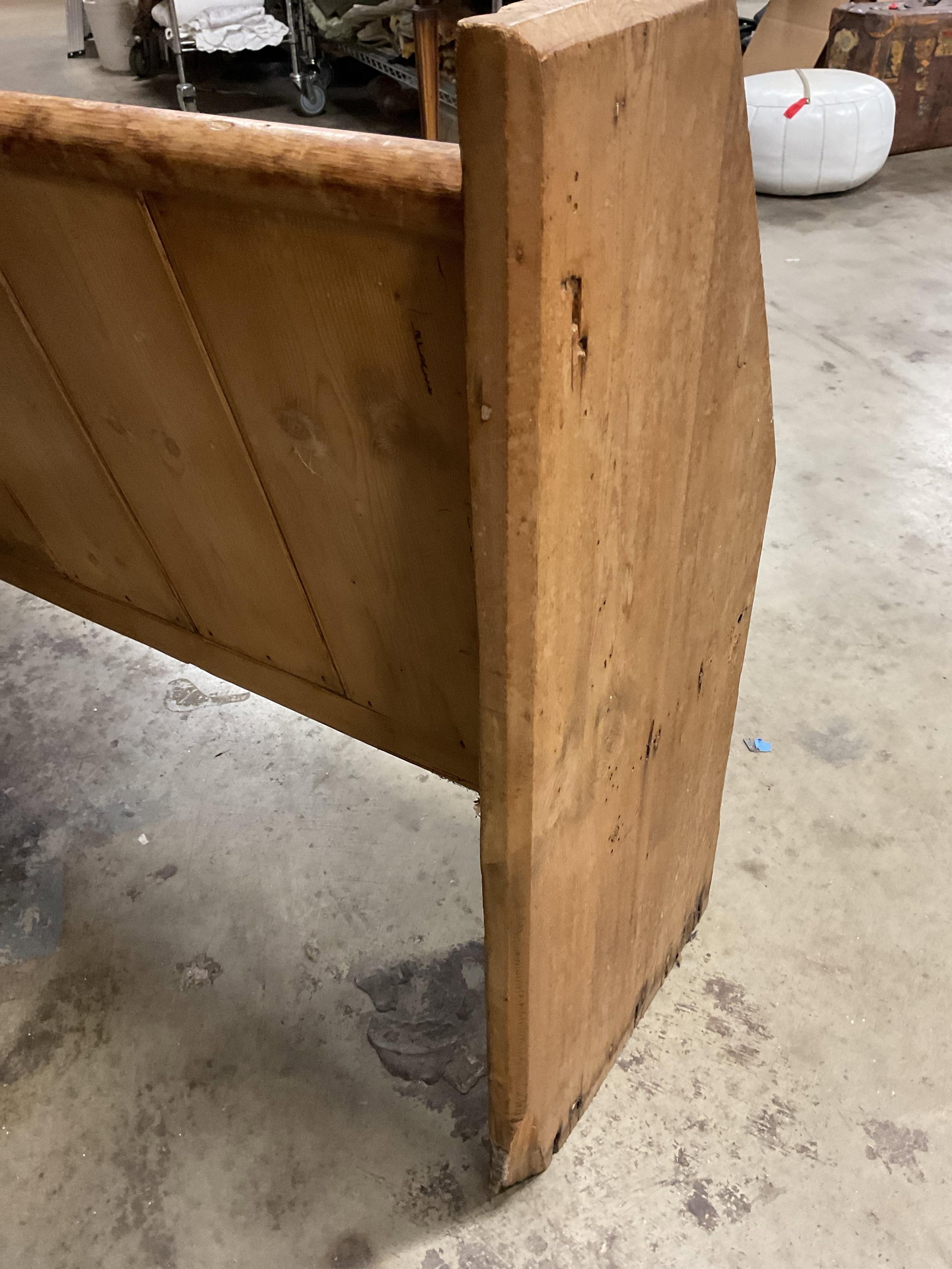 Antique Distressed Pine Settle Bench, Pew - 9