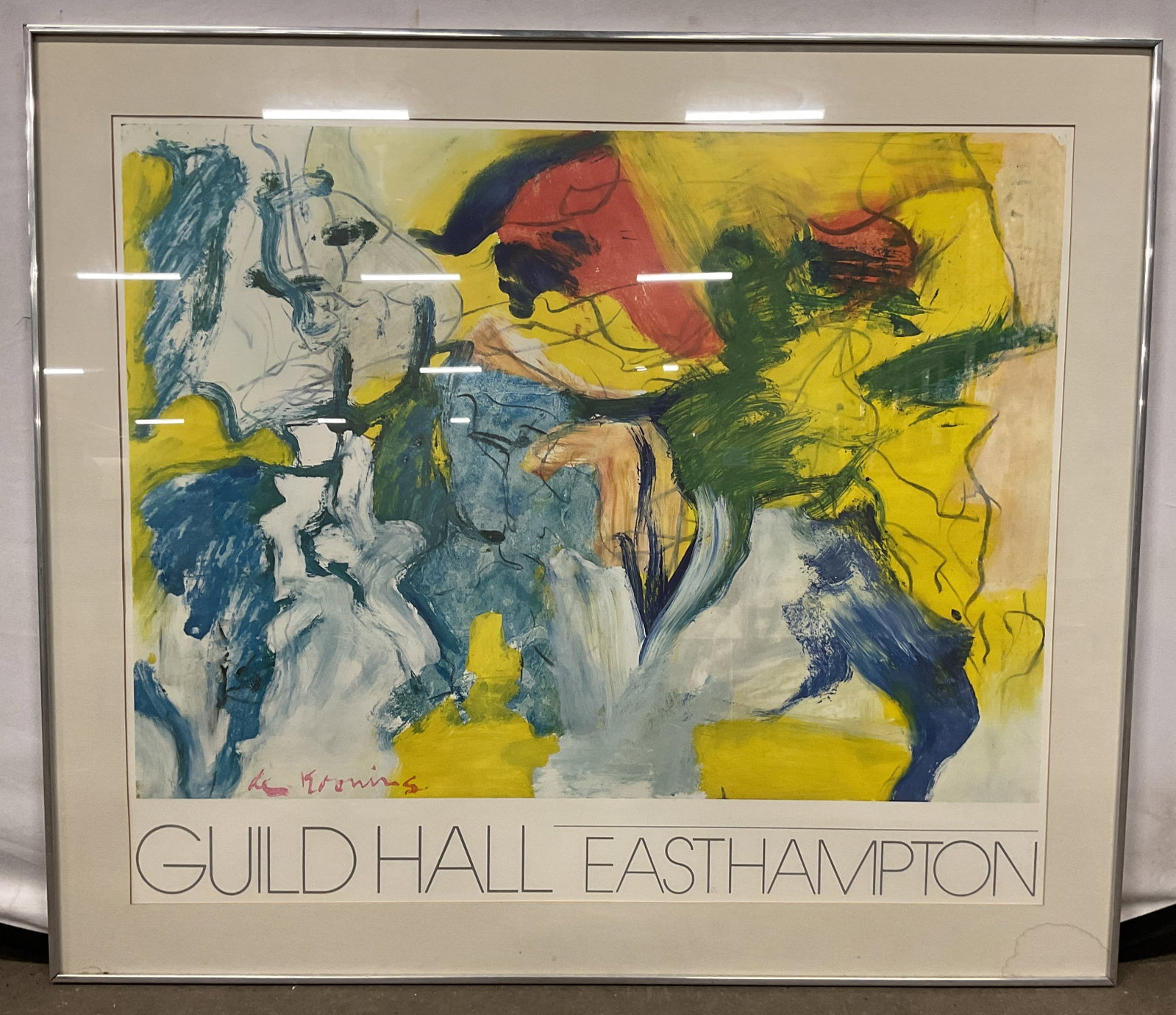 1981 Willem De Kooning Exhibition Hampton Poster: Vintage professionally framed and matted 1981 exhibition poster from Guild Hall Museum in East Hampton New York, exhibition of works from 1951-1981, this lithograph is titled East Hampton Garden
