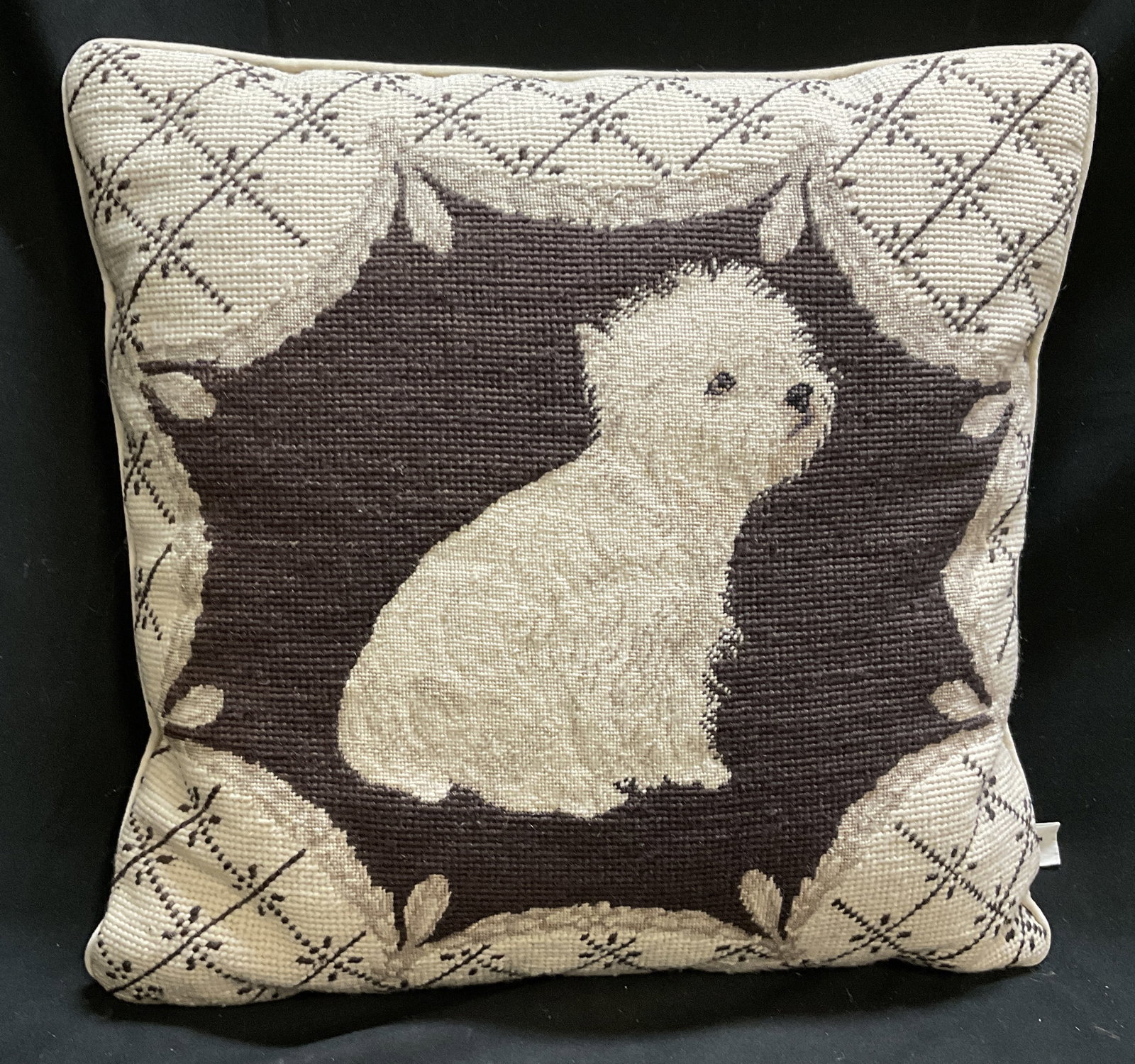 VTG 90s Loie Wool Needlepoint Terrier Pillow (1 of 7)