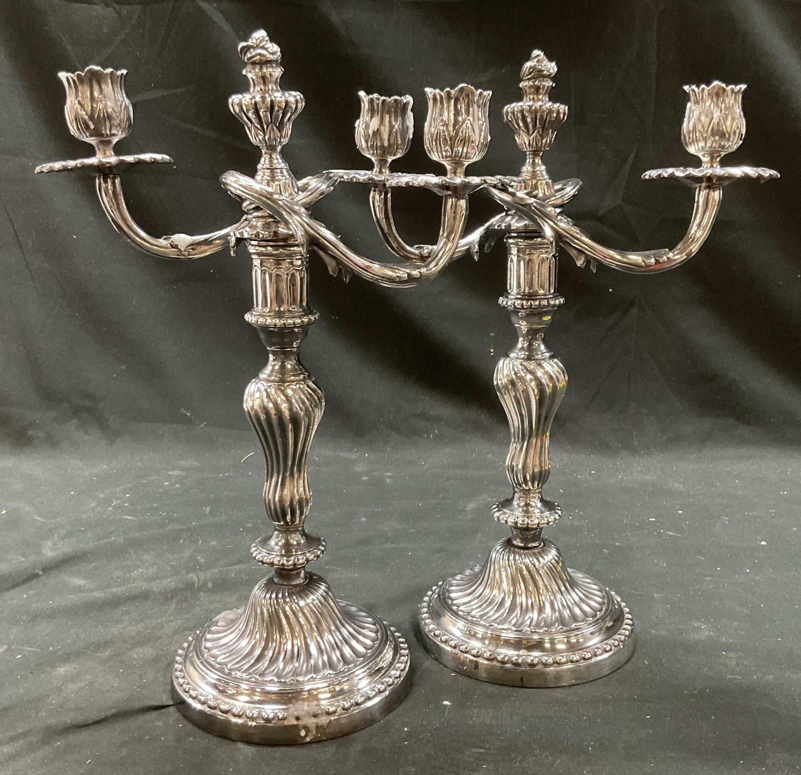 Pair Vntg Three Arm Silver Pl Candelabras (1 of 11)