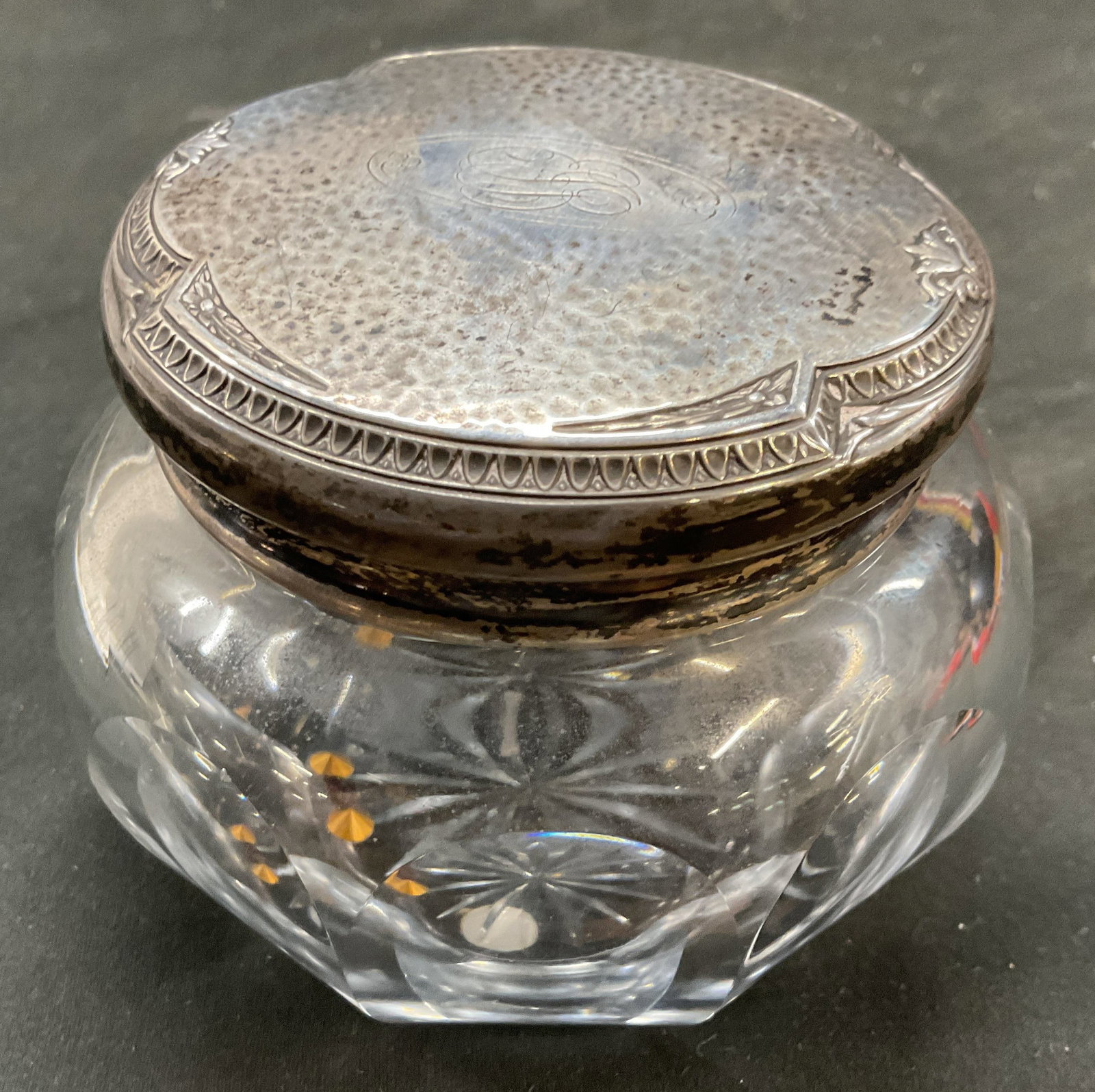 Antq Sterling Silver Lidded Crystal Dresser Jar (1 of 10)