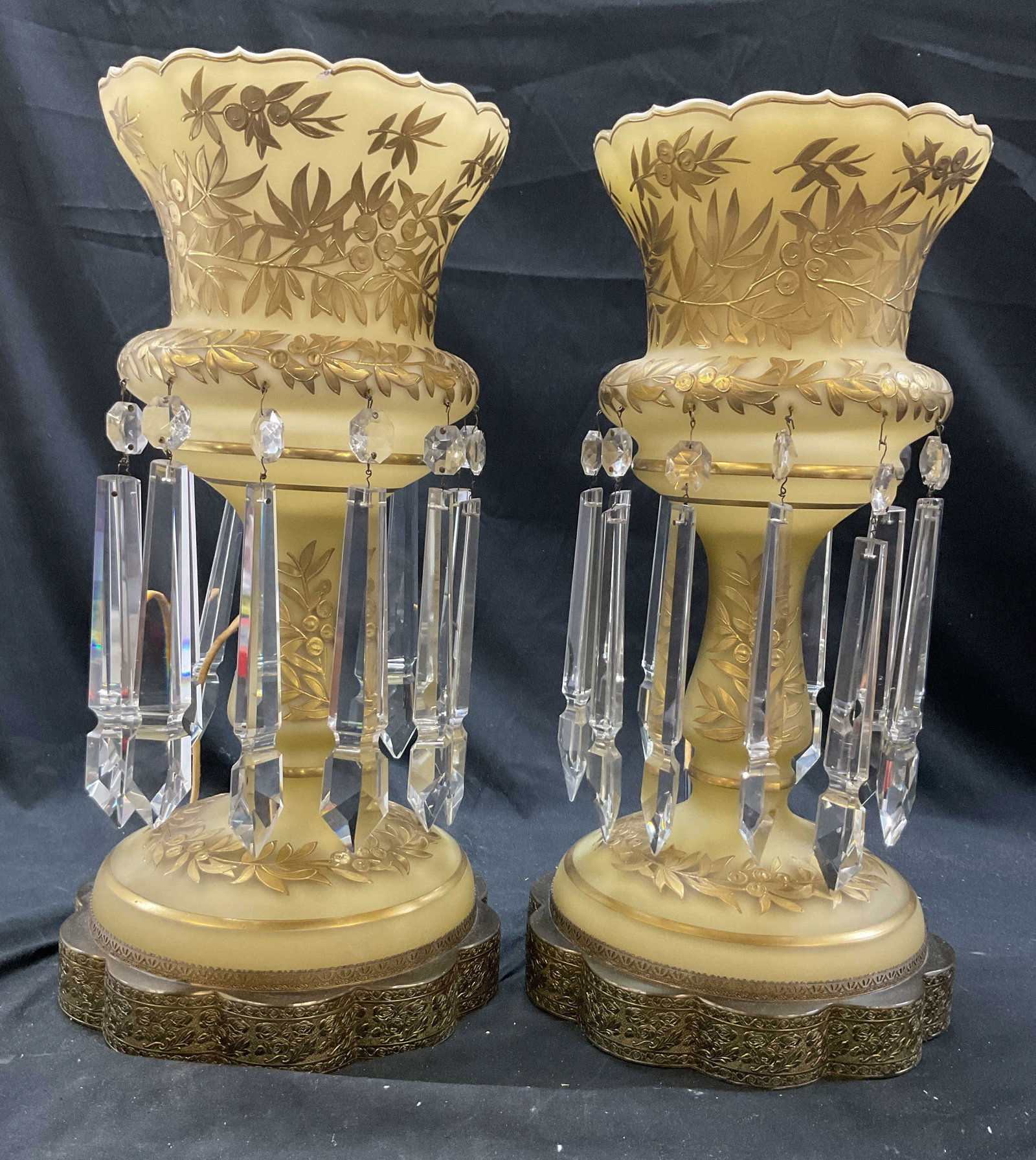 Pr Antq Victorian Opaline Lustre Lamps (1 of 9)