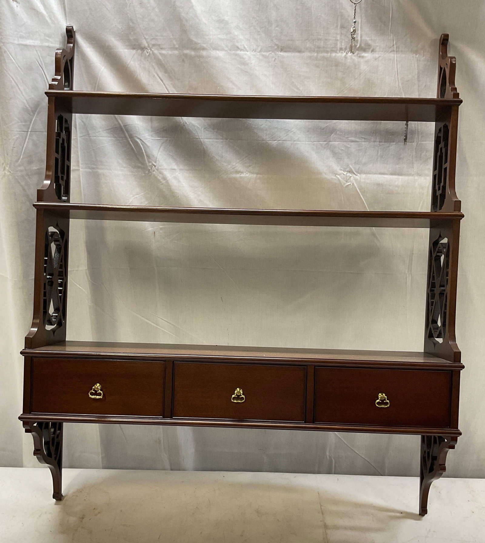 3 Tiered Mahogany Wall Shelf w Drawers (1 of 9)