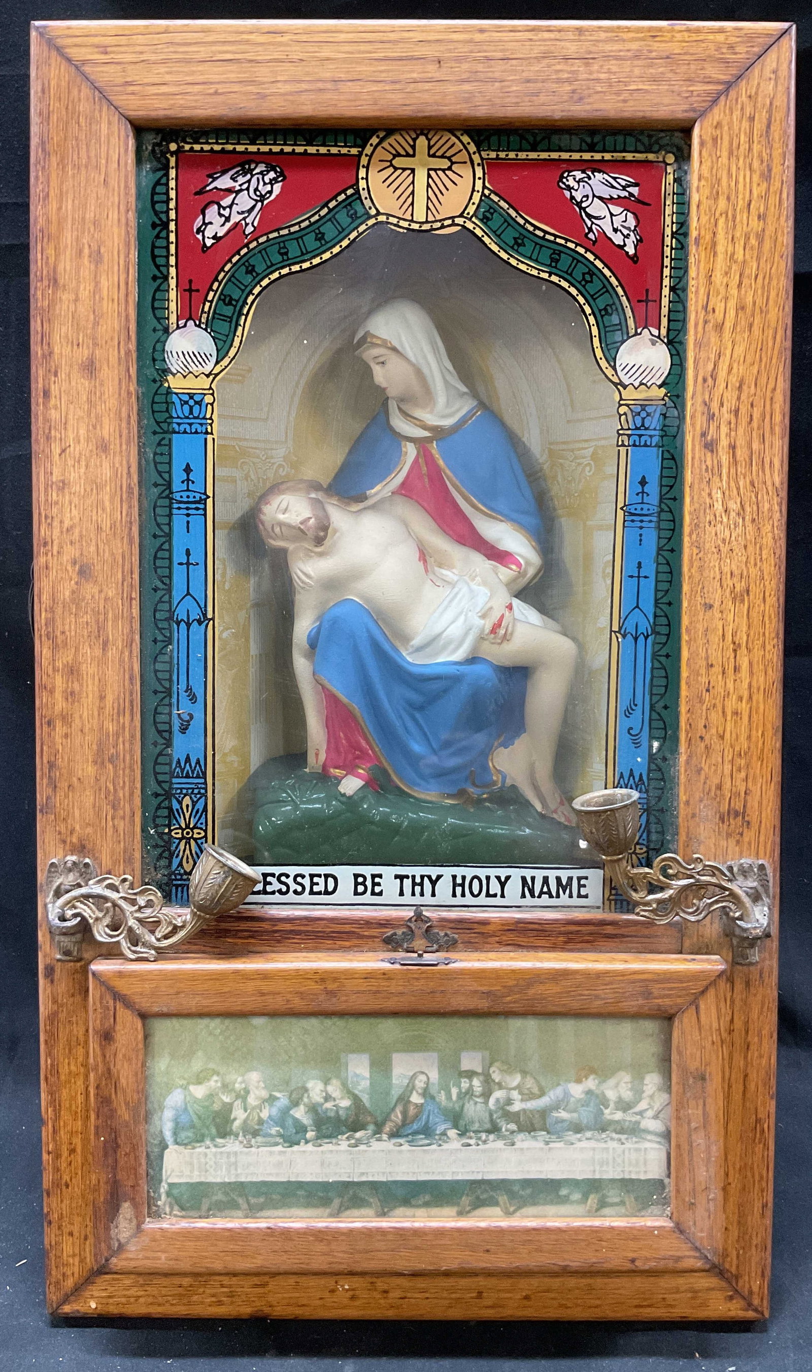 Antique Wood Catholic Last Rites PIETA, icon altar (1 of 16)