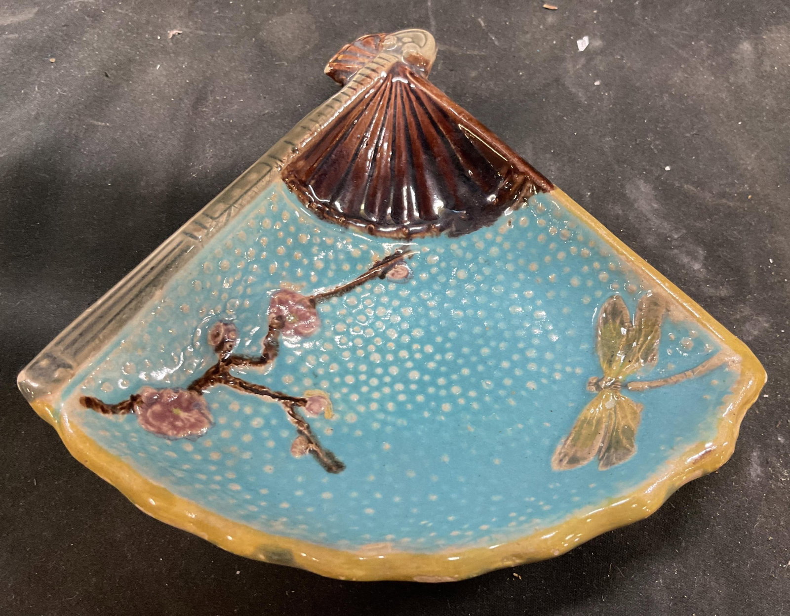Antq Majolica Aesthetic Movement Fan Plate C1880 (1 of 7)