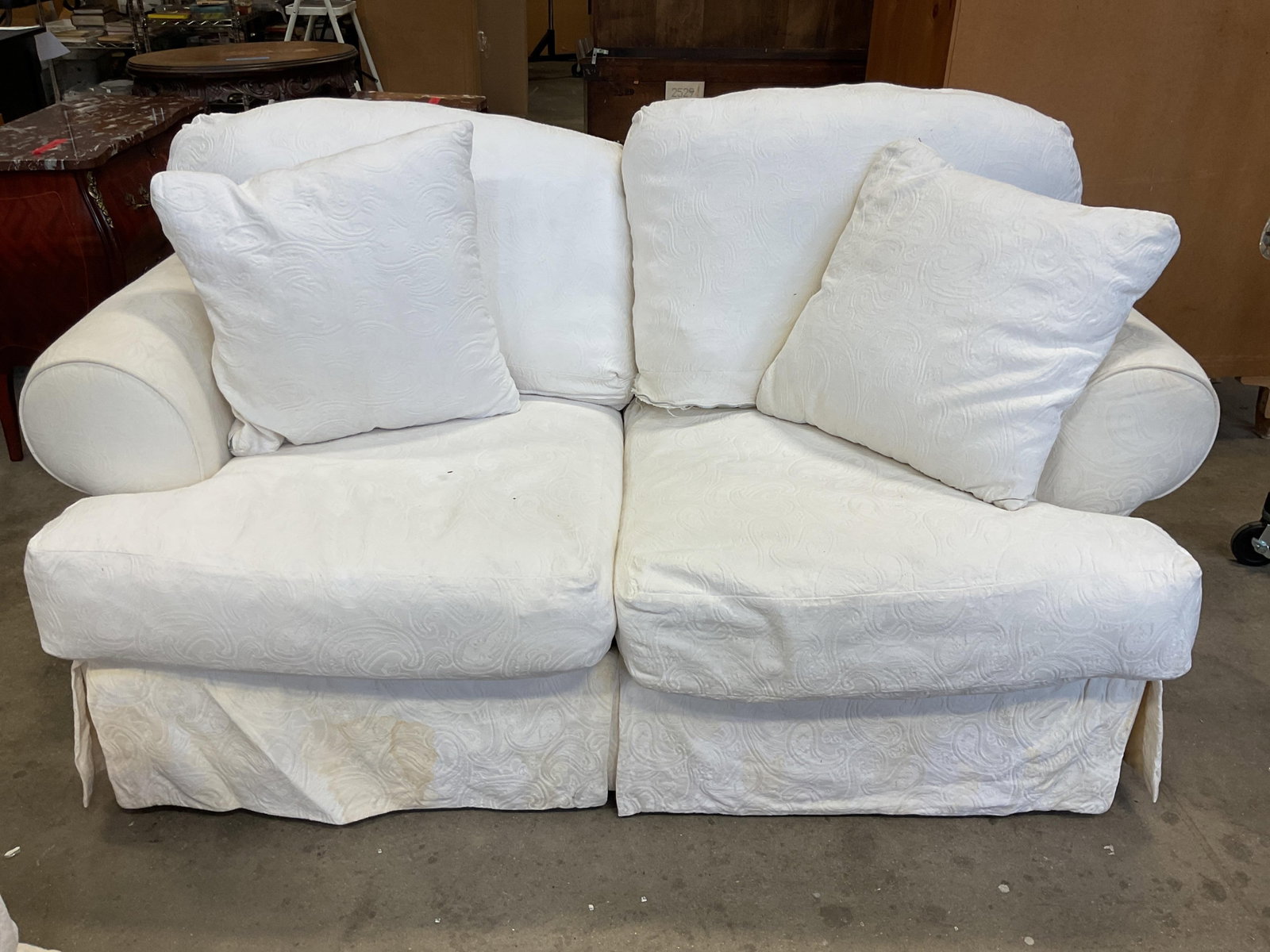 White Down Upholstered Love Seat (1 of 8)