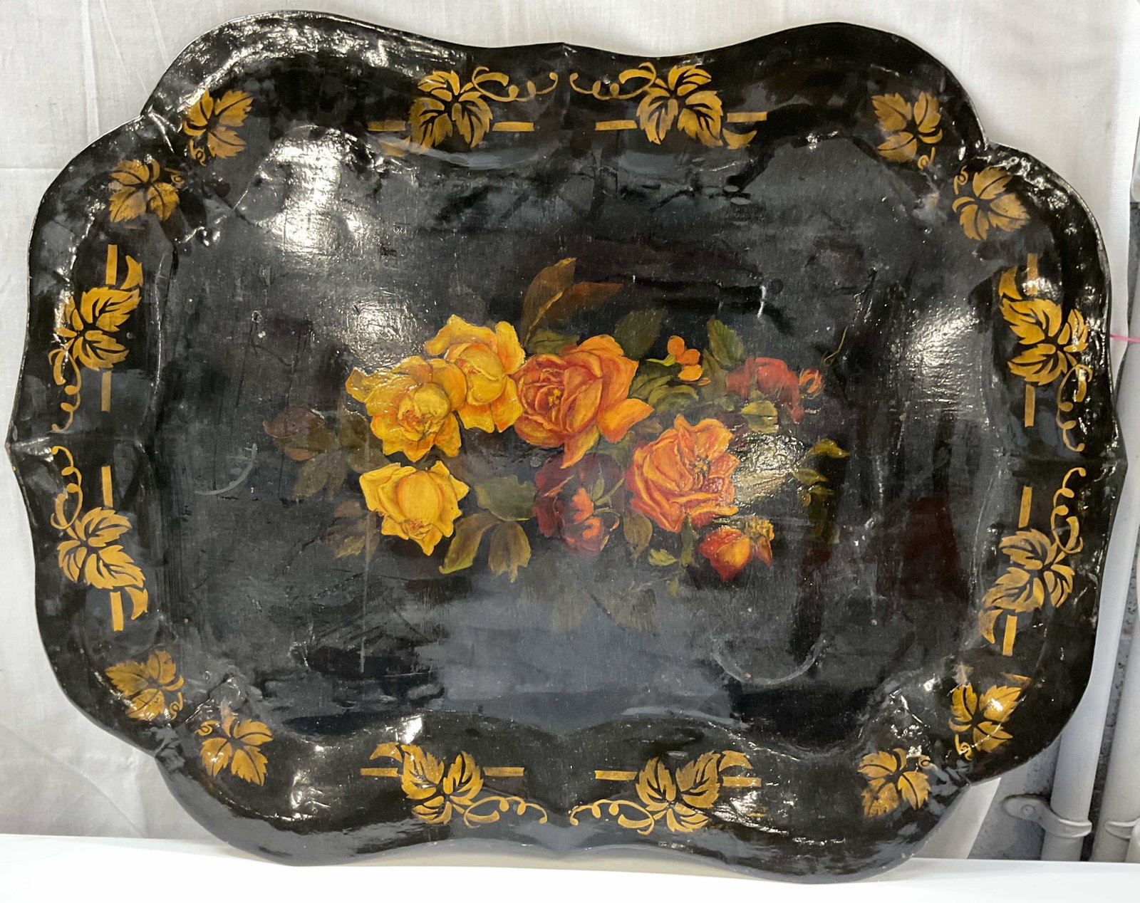 Sgnd E.M.W.Dated 1933 Painted LG Toleware Tray (1 of 11)