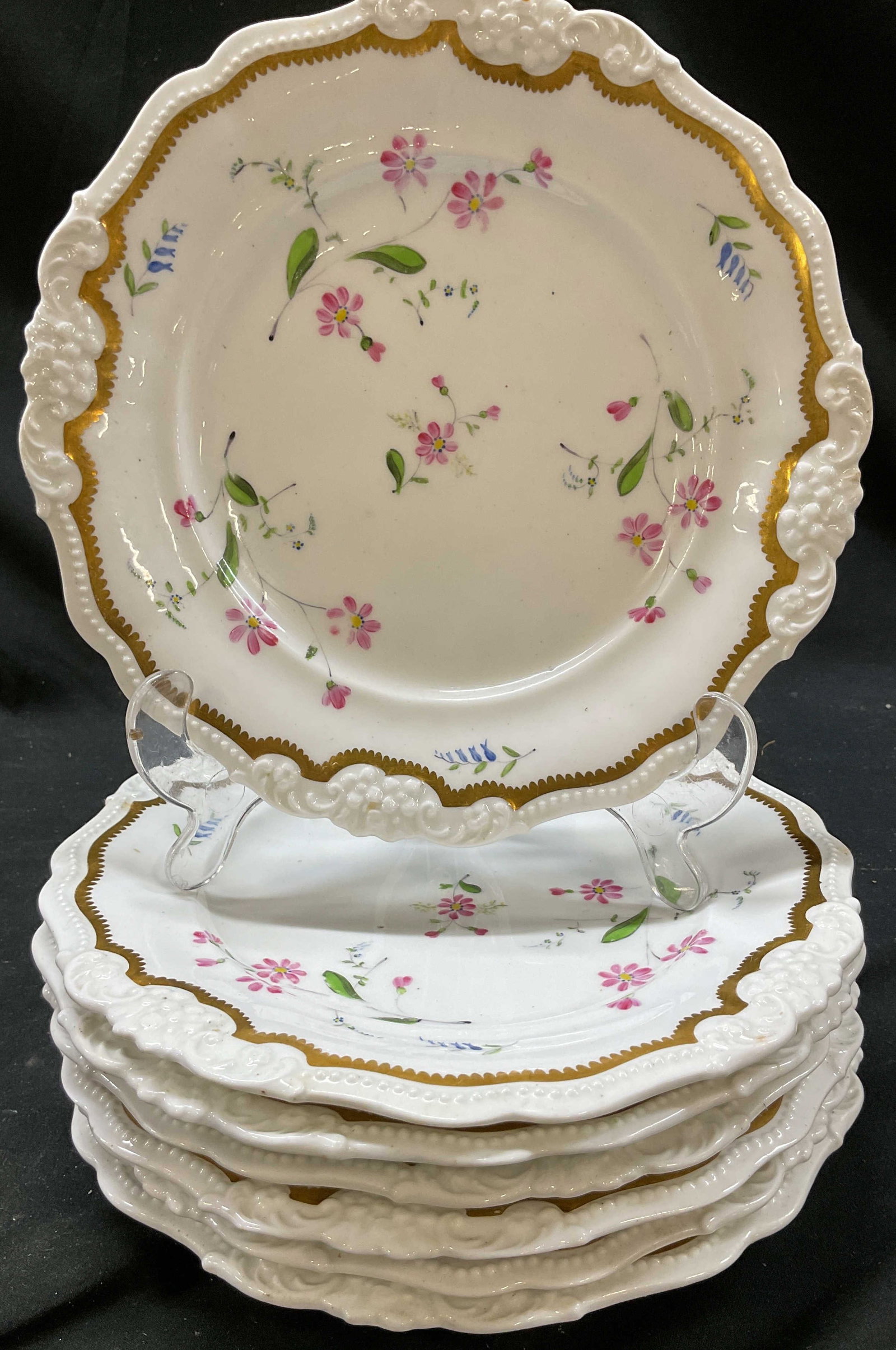 Set 7 Antq Porcelain Plates, Dresden (1 of 9)